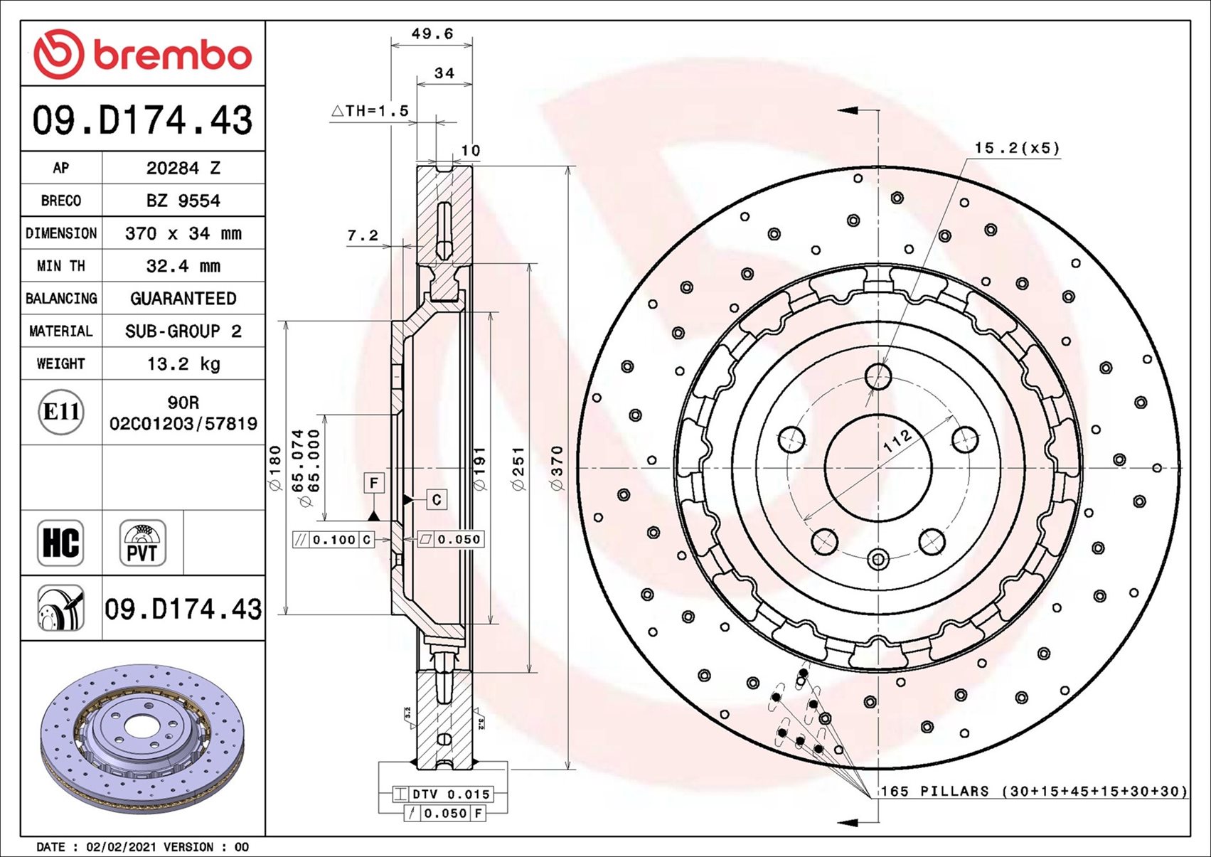 stabdžių diskas - 09.D174.43 BREMBO