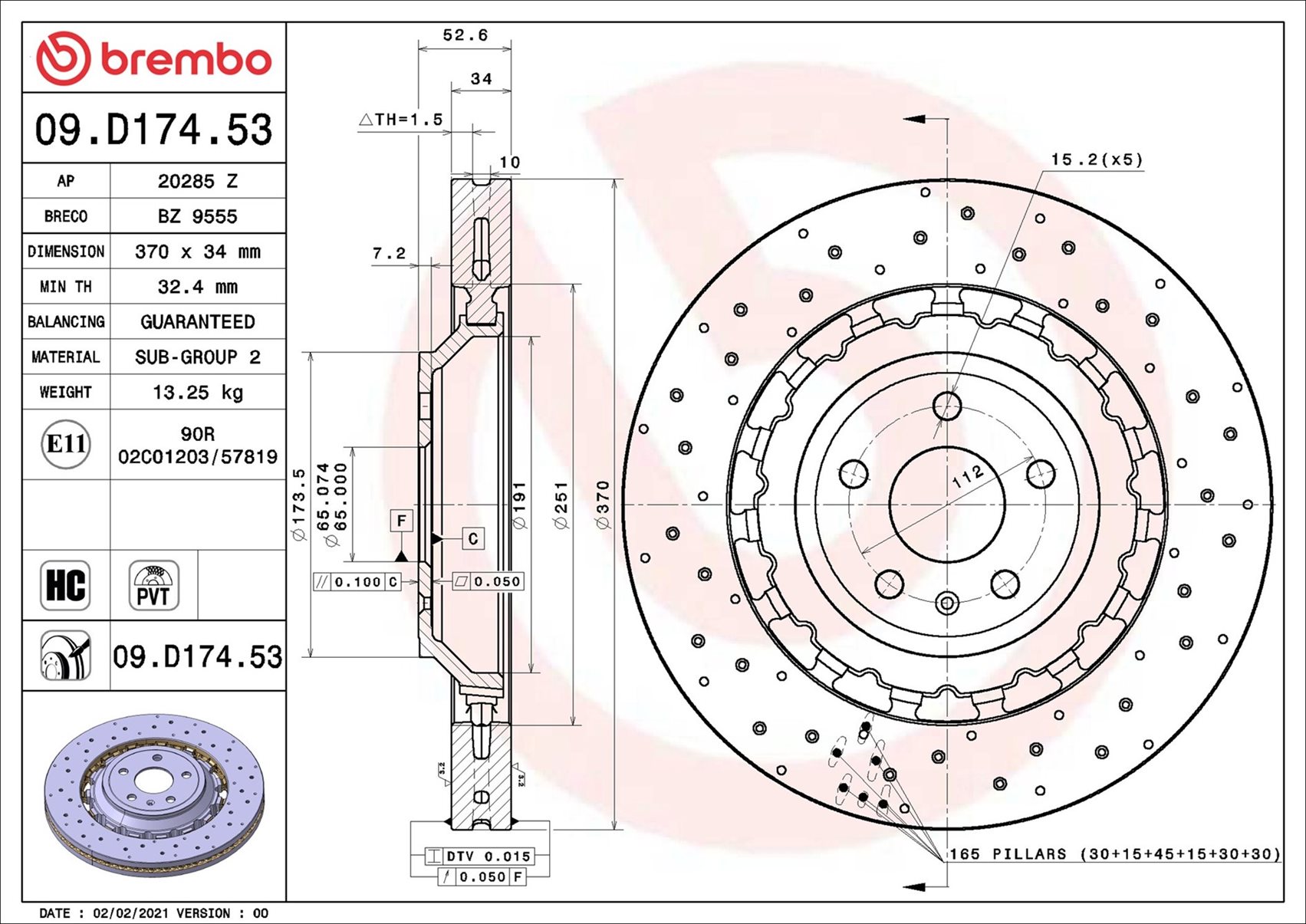 stabdžių diskas - 09.D174.53 BREMBO