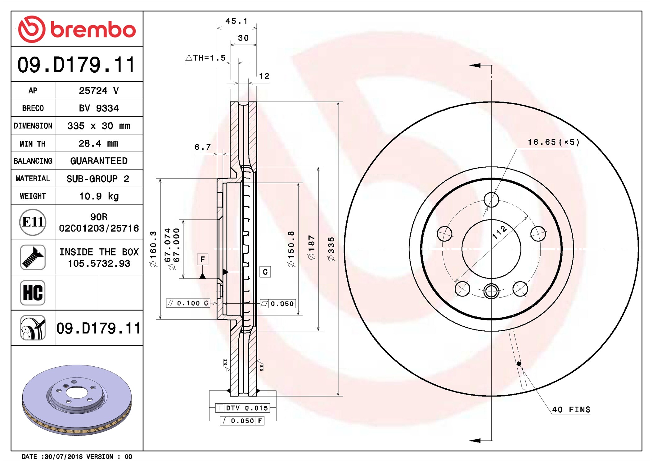 Brake Disc - 09.D179.11 BREMBO