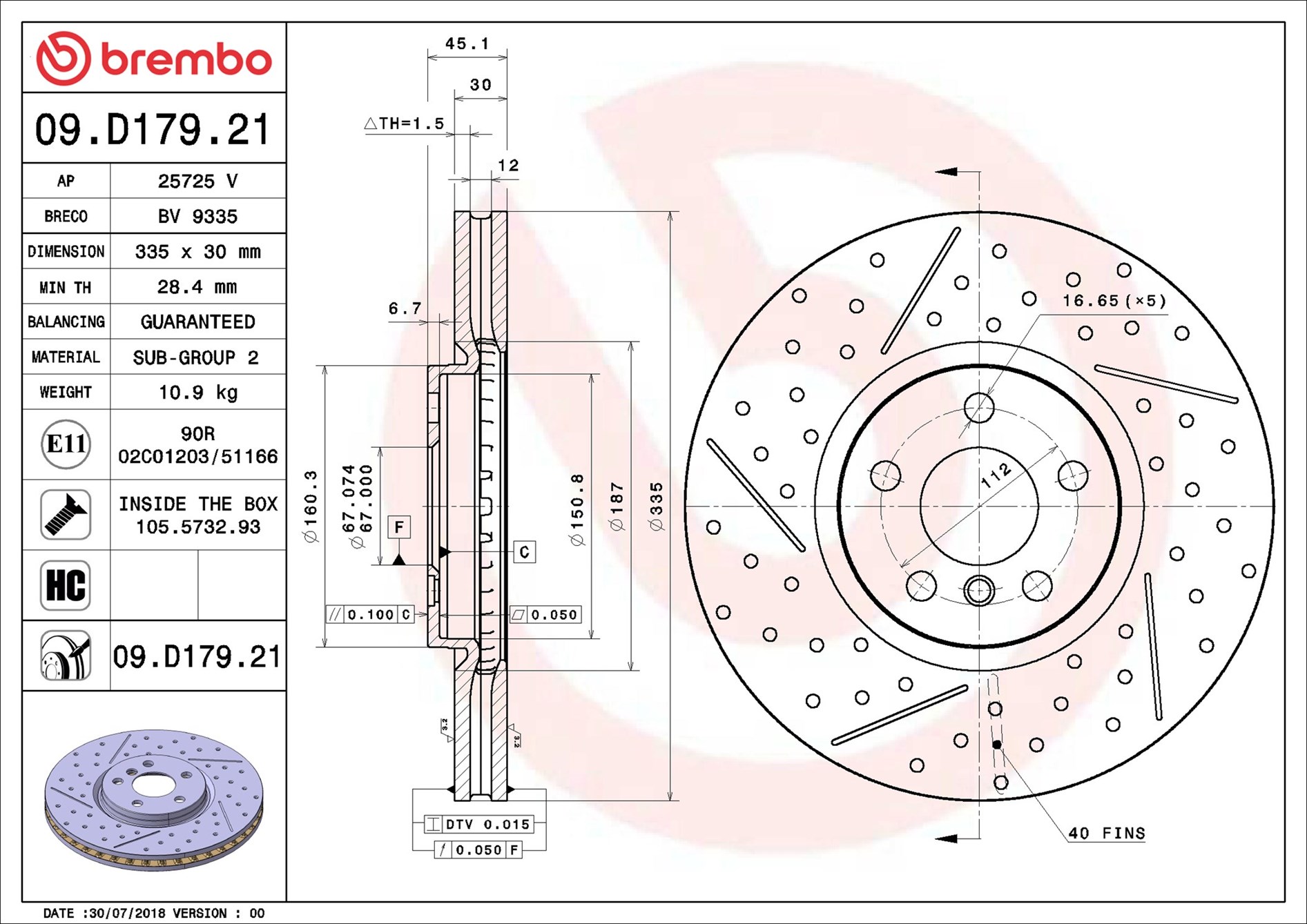 Brake Disc - 09.D179.21 BREMBO