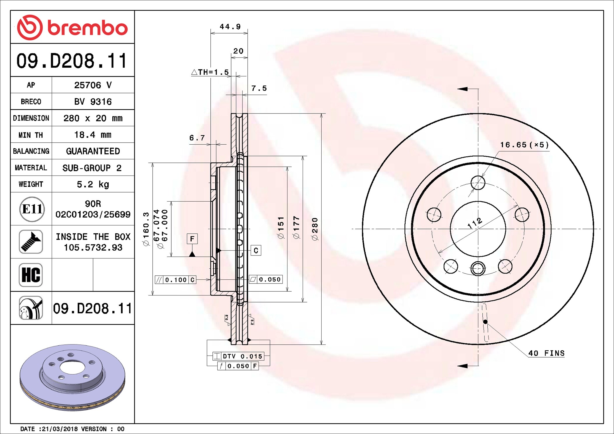Bremsscheibe - 09.D208.11 BREMBO