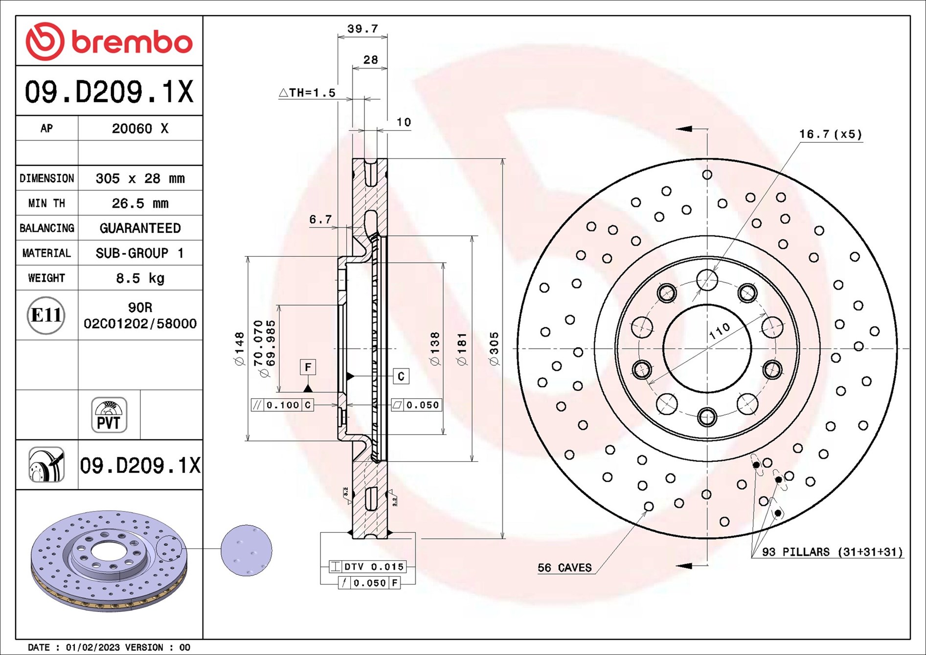 Discofreno - 09.D209.1X BREMBO