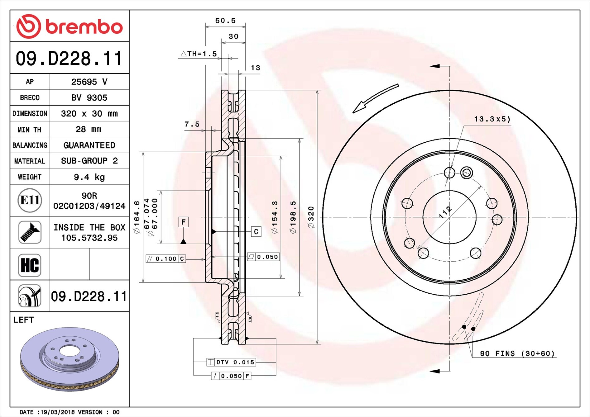 Brake Disc - 09.D228.11 BREMBO