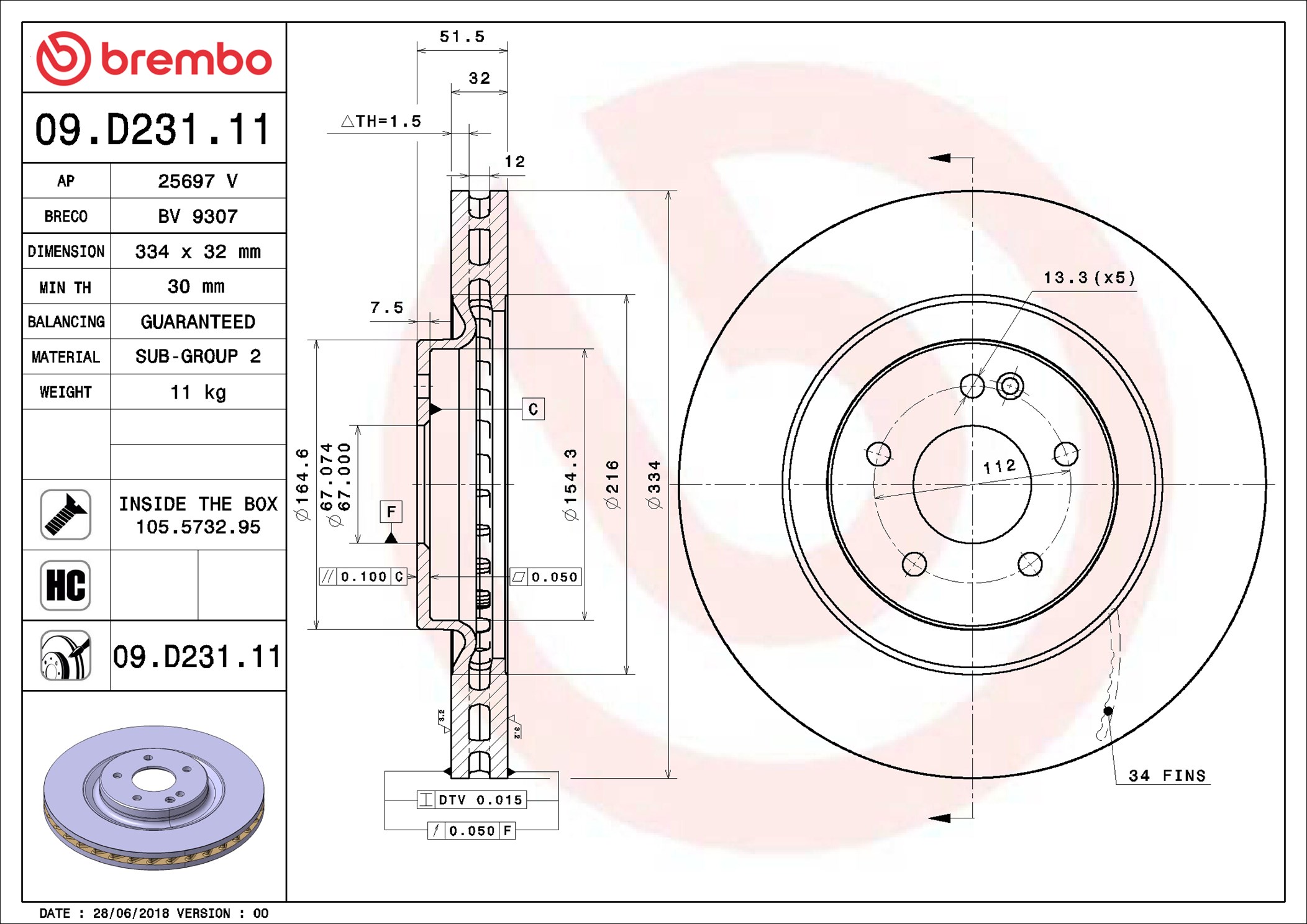 Brake Disc - 09.D231.11 BREMBO
