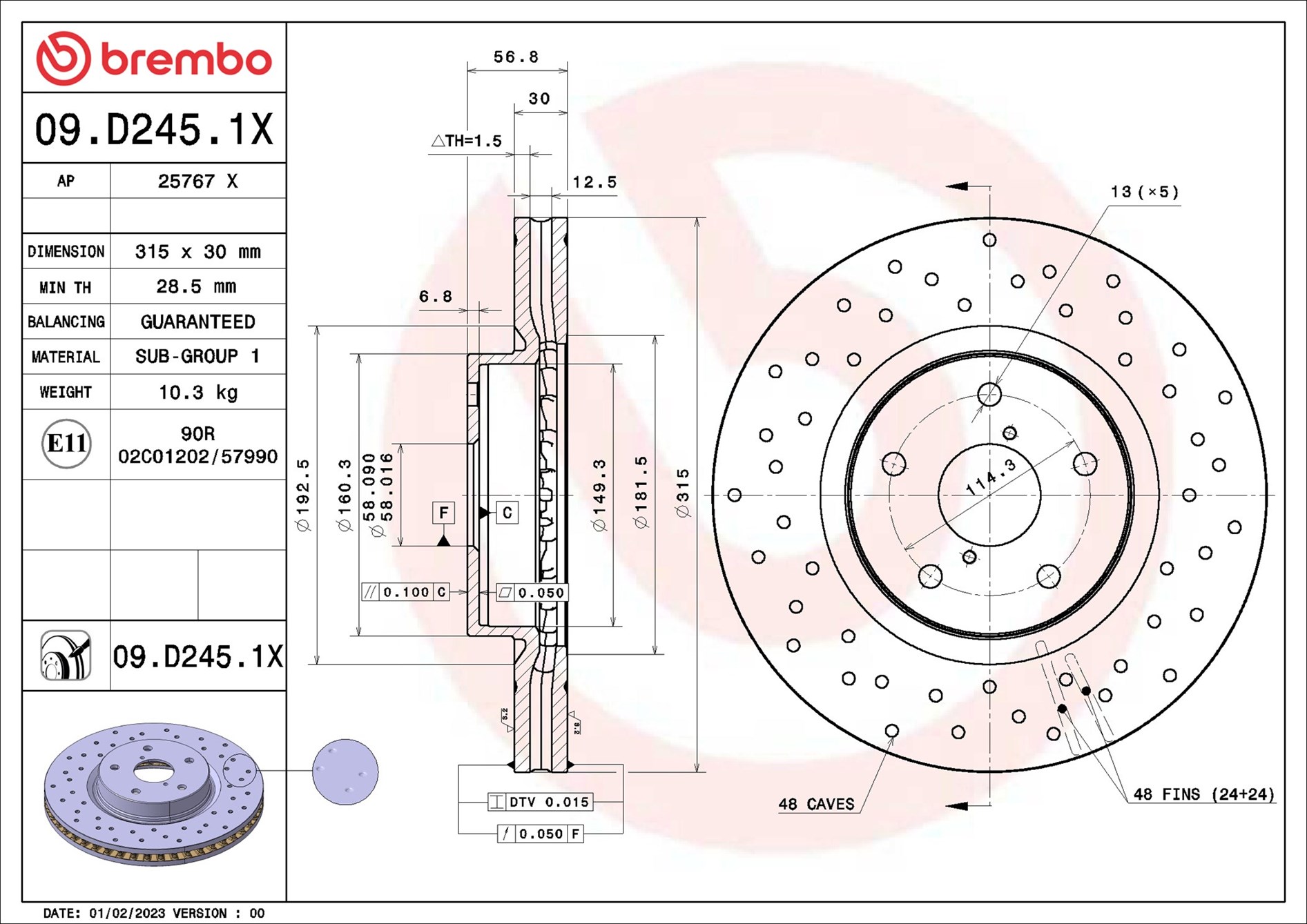 Brake Disc - 09.D245.1X BREMBO