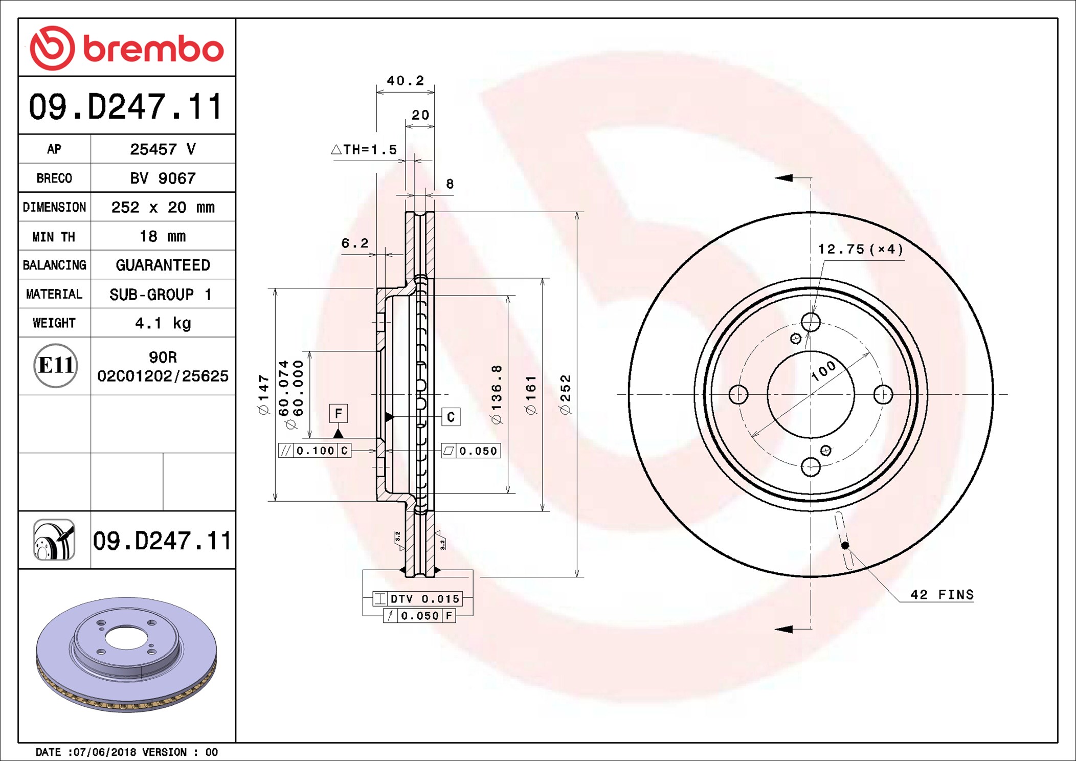 Brake Disc - 09.D247.11 BREMBO