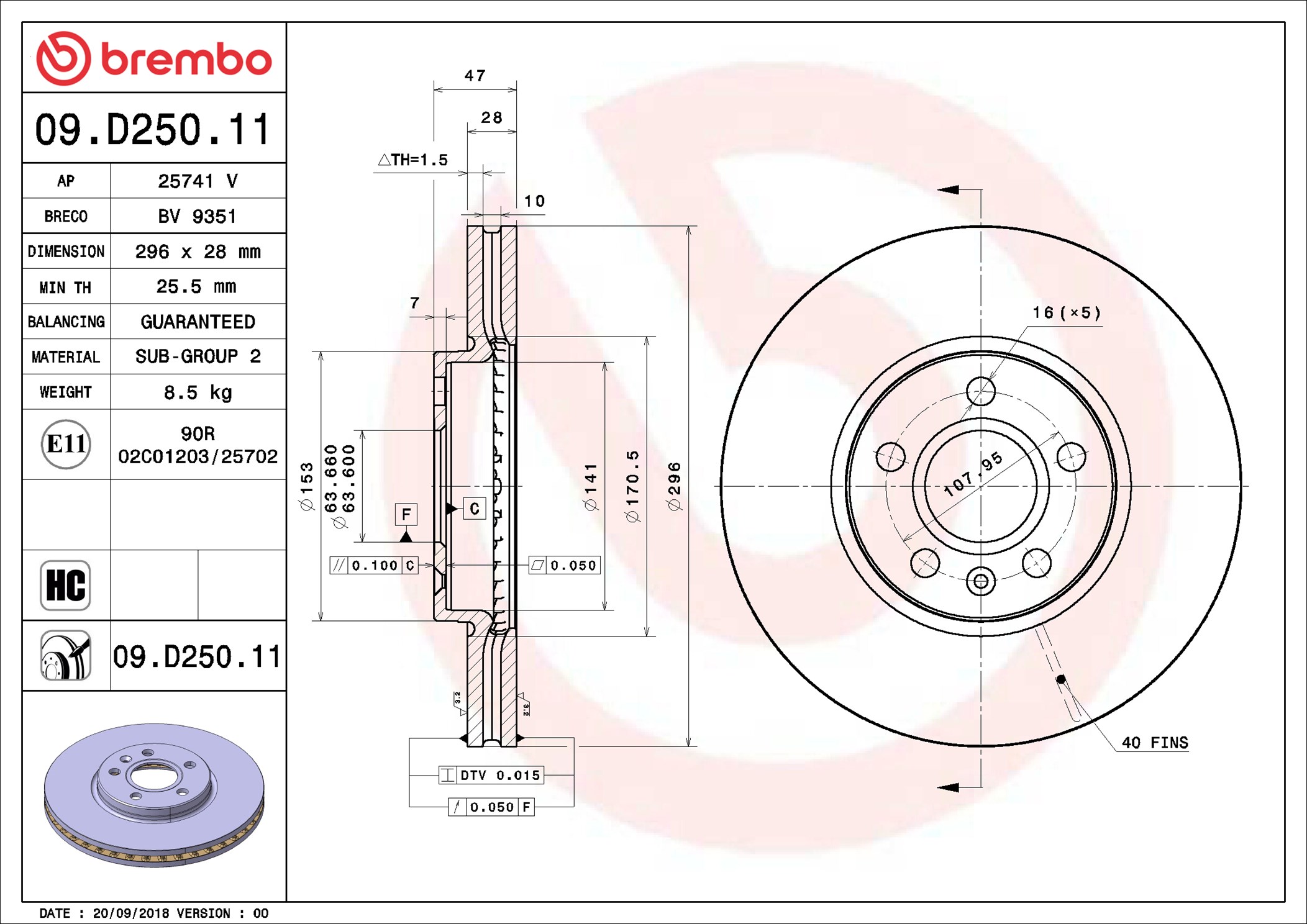Brake Disc - 09.D250.11 BREMBO