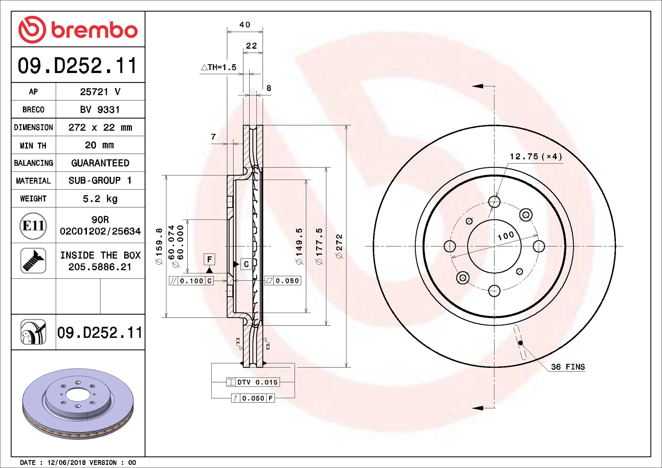 Brake Disc - 09.D252.11 BREMBO