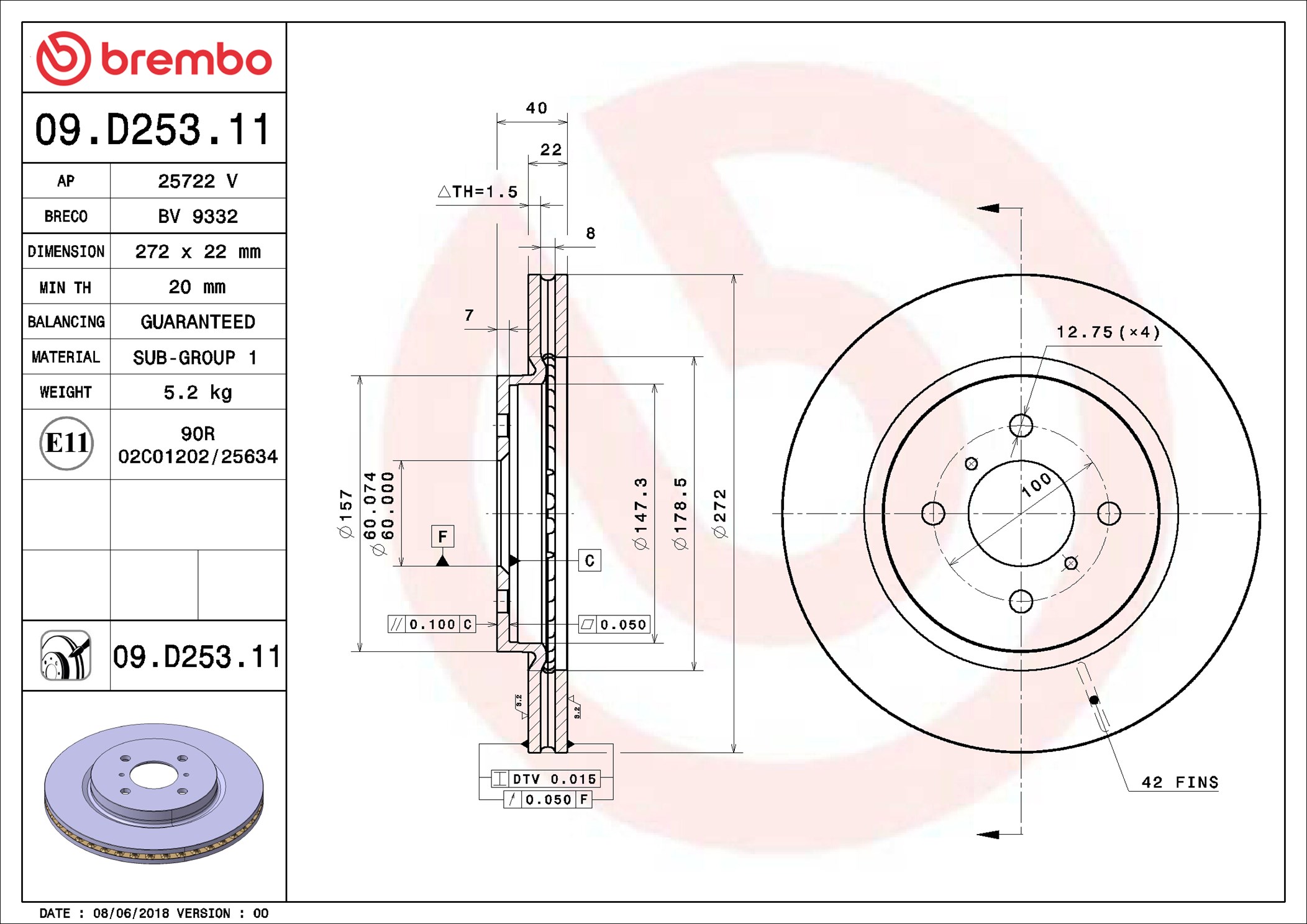 Bremsscheibe - 09.D253.11 BREMBO