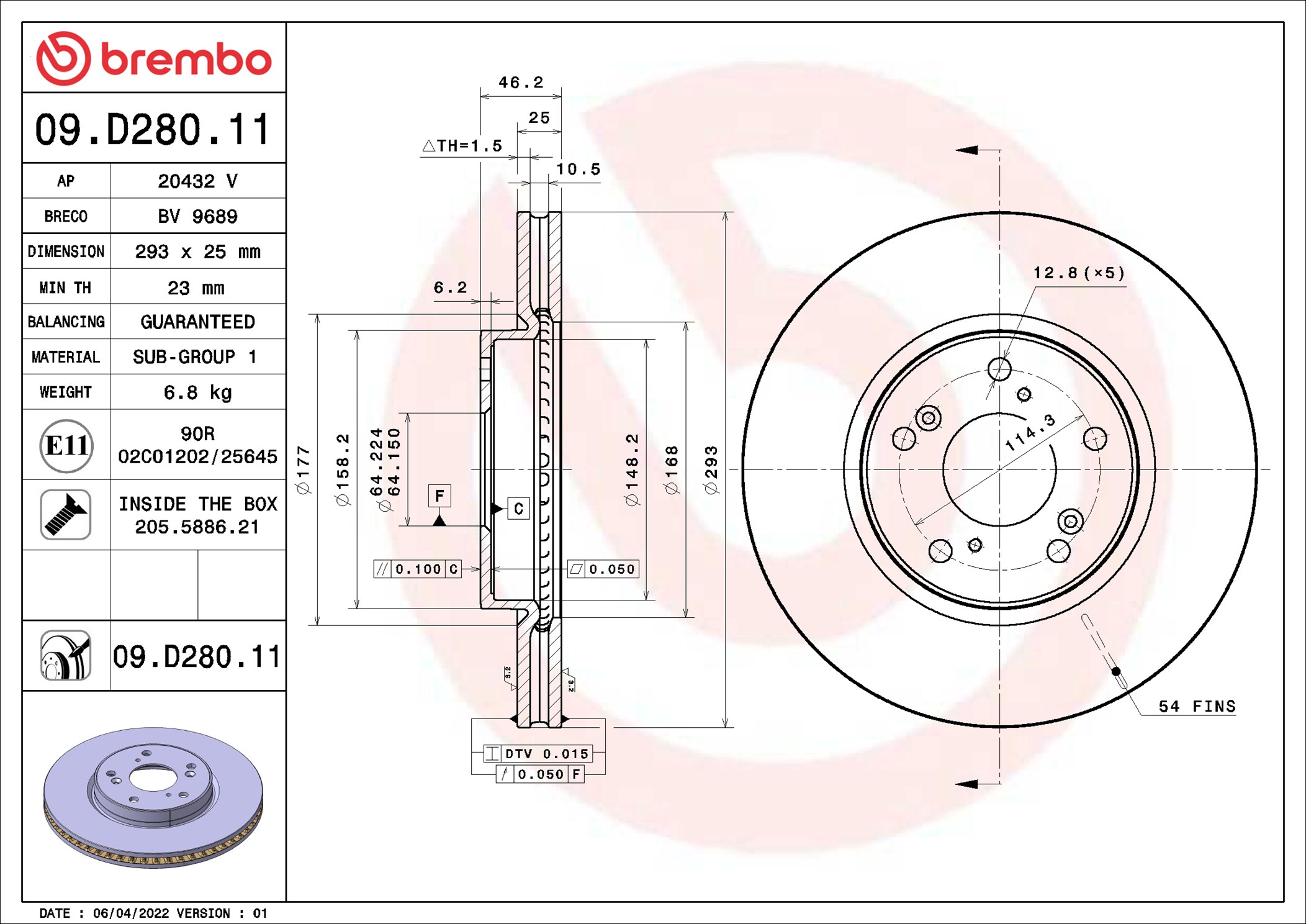 Bremsscheibe - 09.D280.11 BREMBO