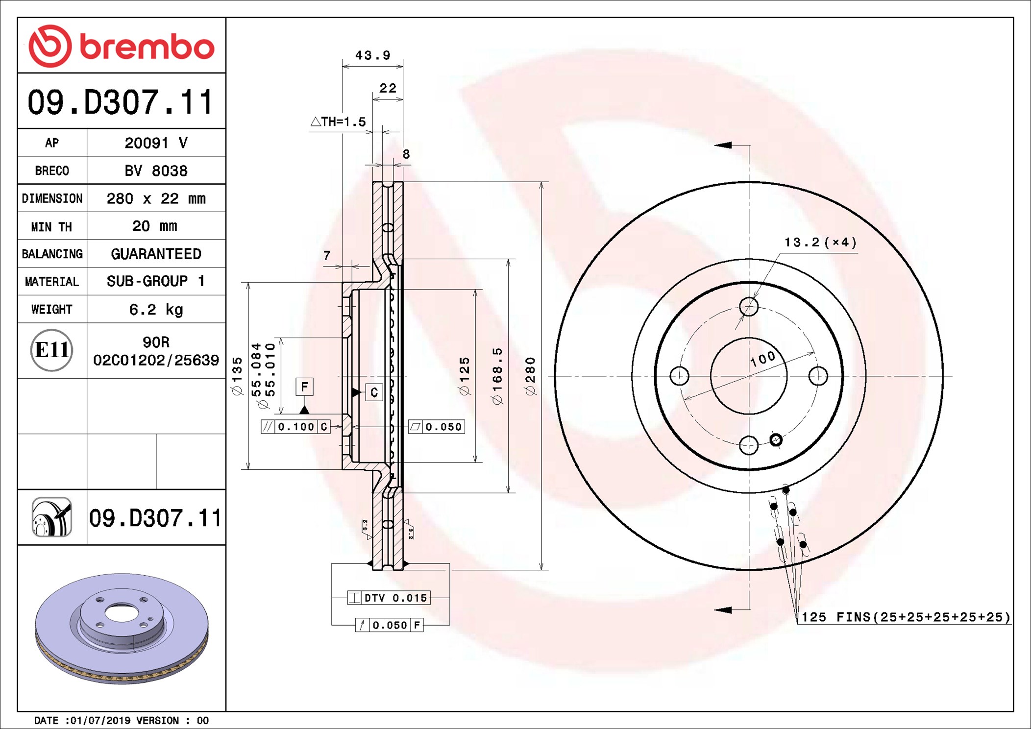 Discofreno - 09.D307.11 BREMBO