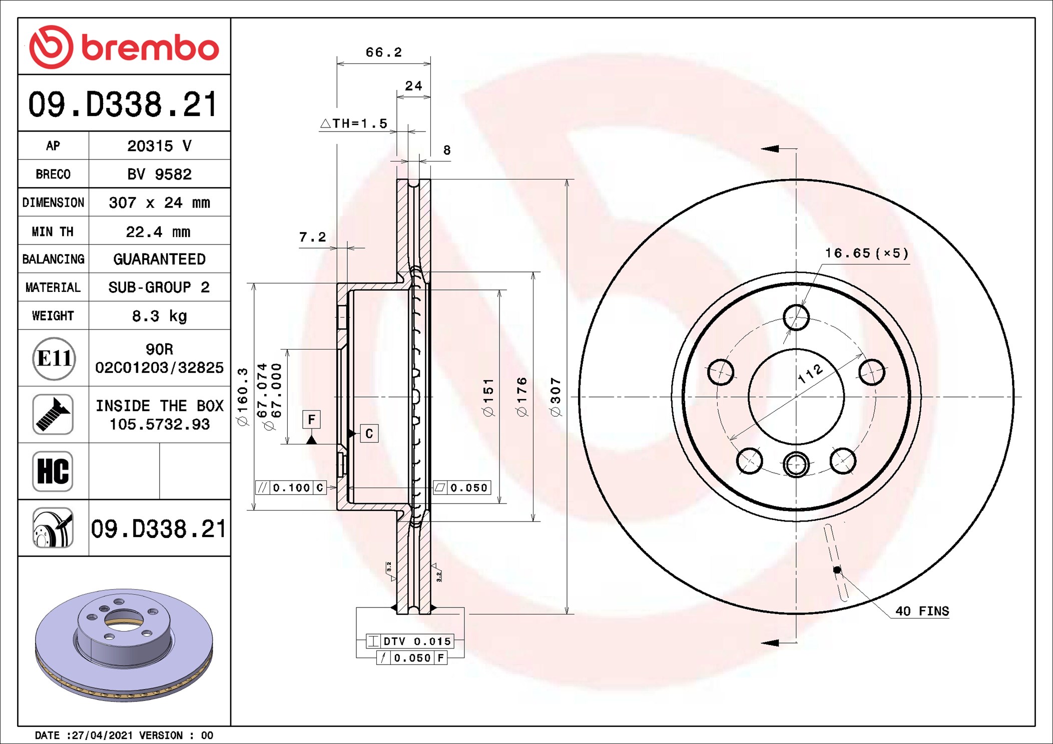 Brake Disc - 09.D338.21 BREMBO