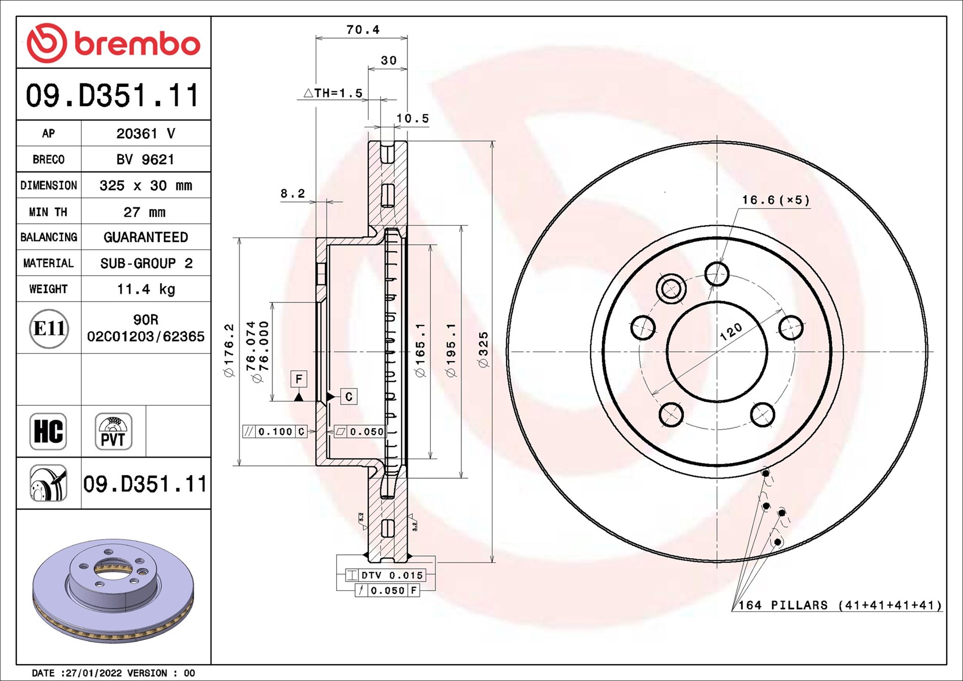 Brake Disc - 09.D351.11 BREMBO