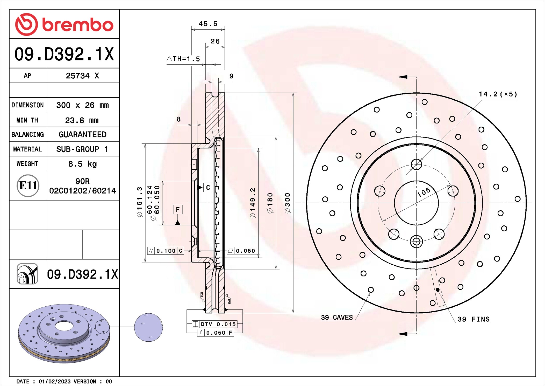 Bremsscheibe - 09.D392.1X BREMBO