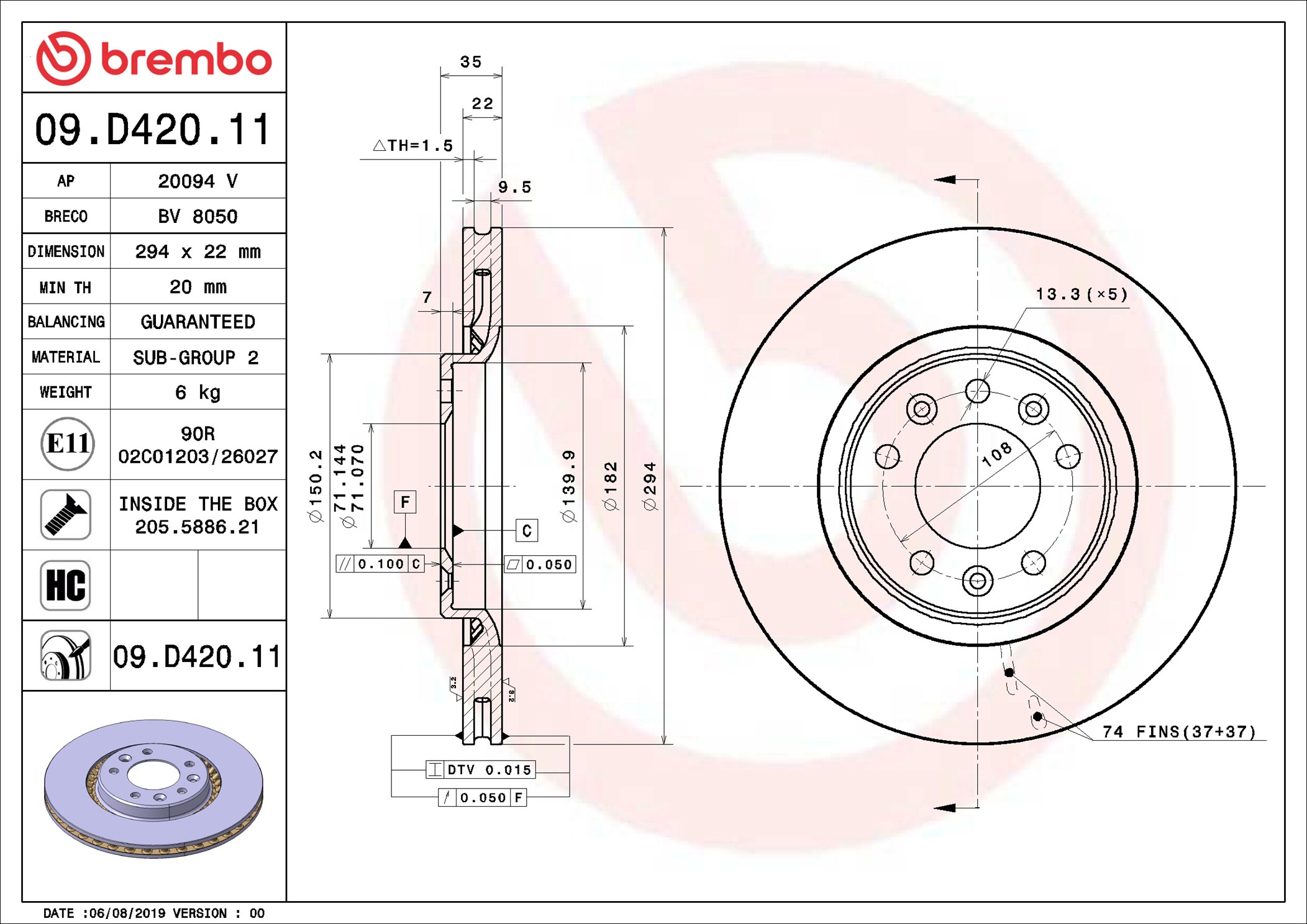 stabdžių diskas - 09.D420.11 BREMBO