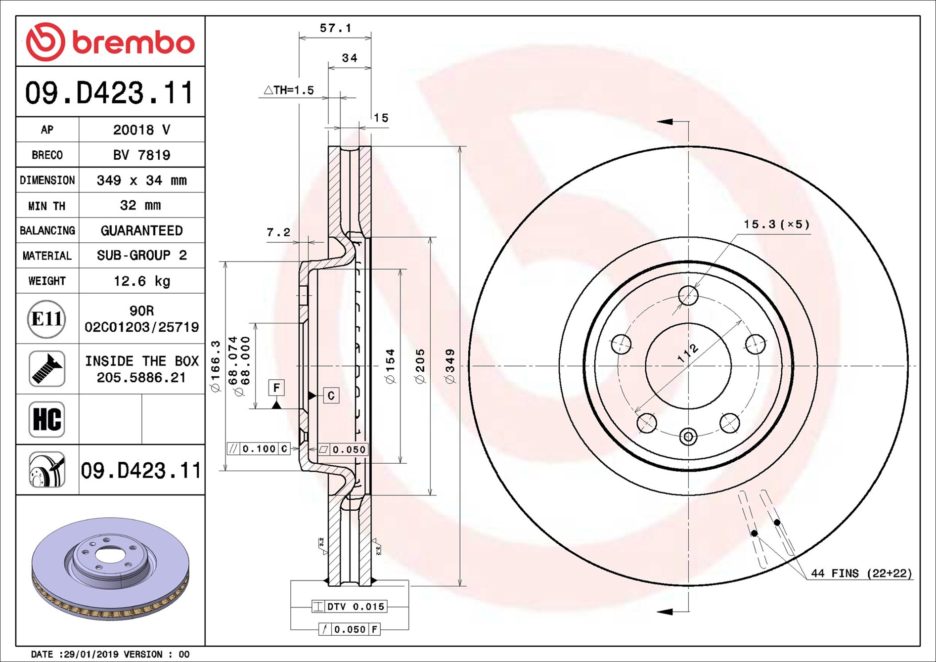 stabdžių diskas - 09.D423.11 BREMBO