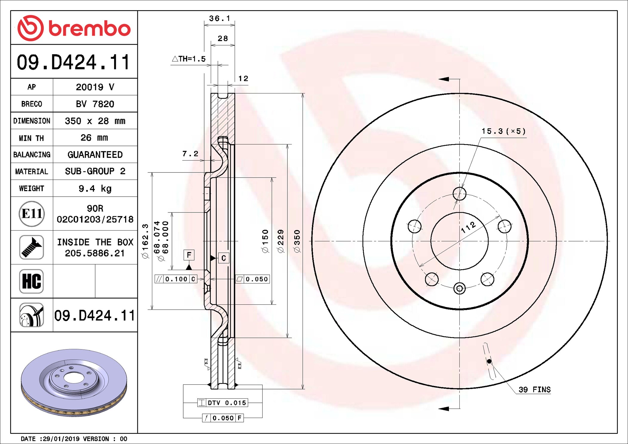 Brake Disc - 09.D424.11 BREMBO