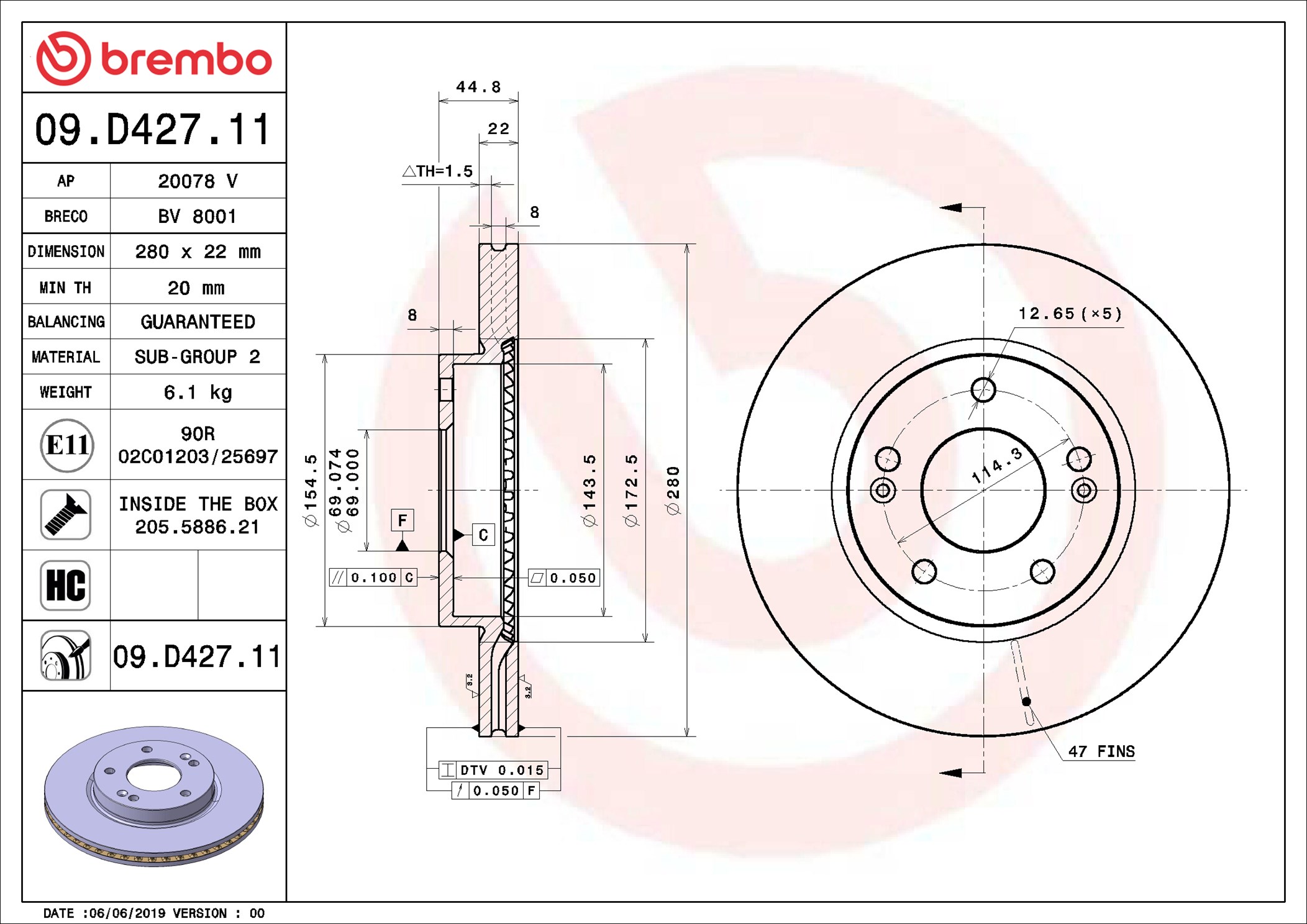 Brake Disc - 09.D427.11 BREMBO