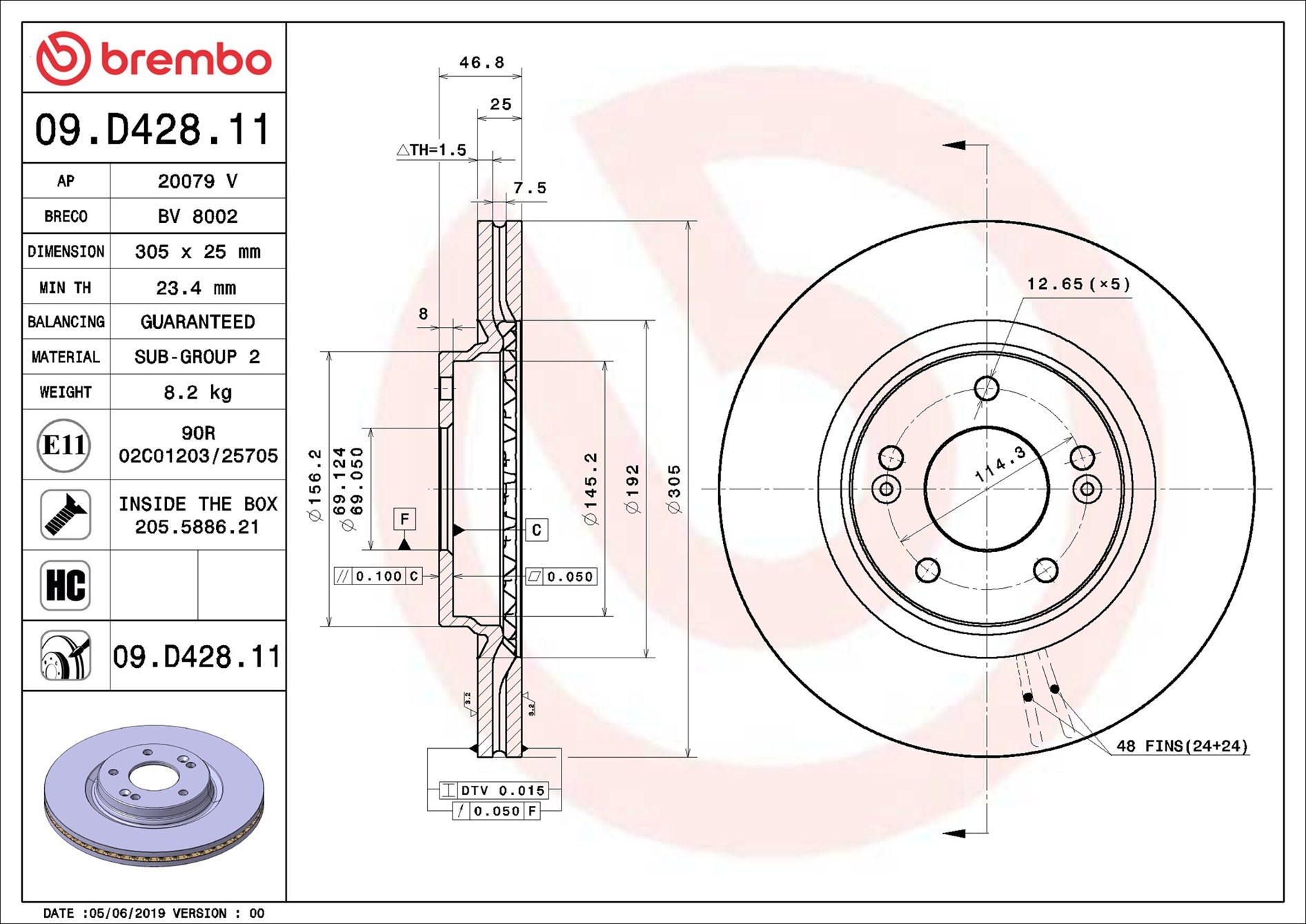 stabdžių diskas - 09.D428.11 BREMBO