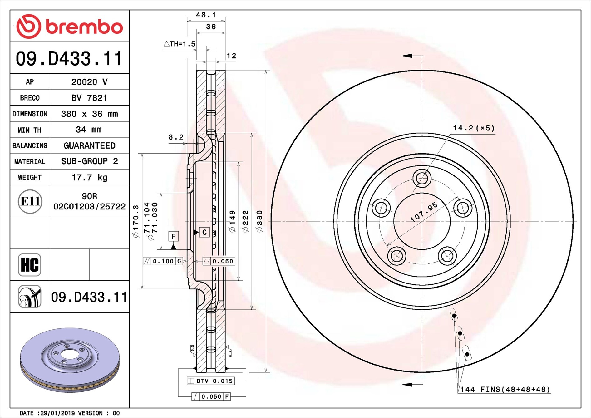 Brake Disc - 09.D433.11 BREMBO