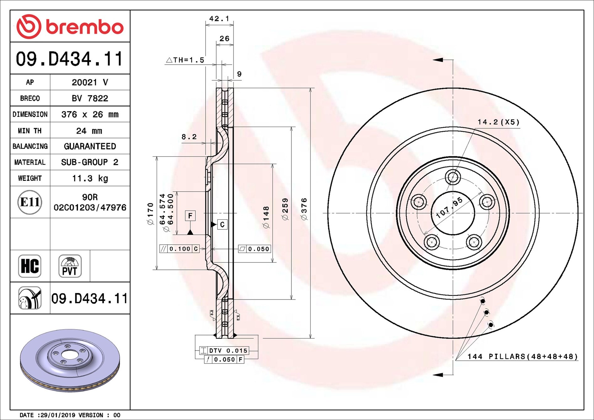 Brake Disc - 09.D434.11 BREMBO