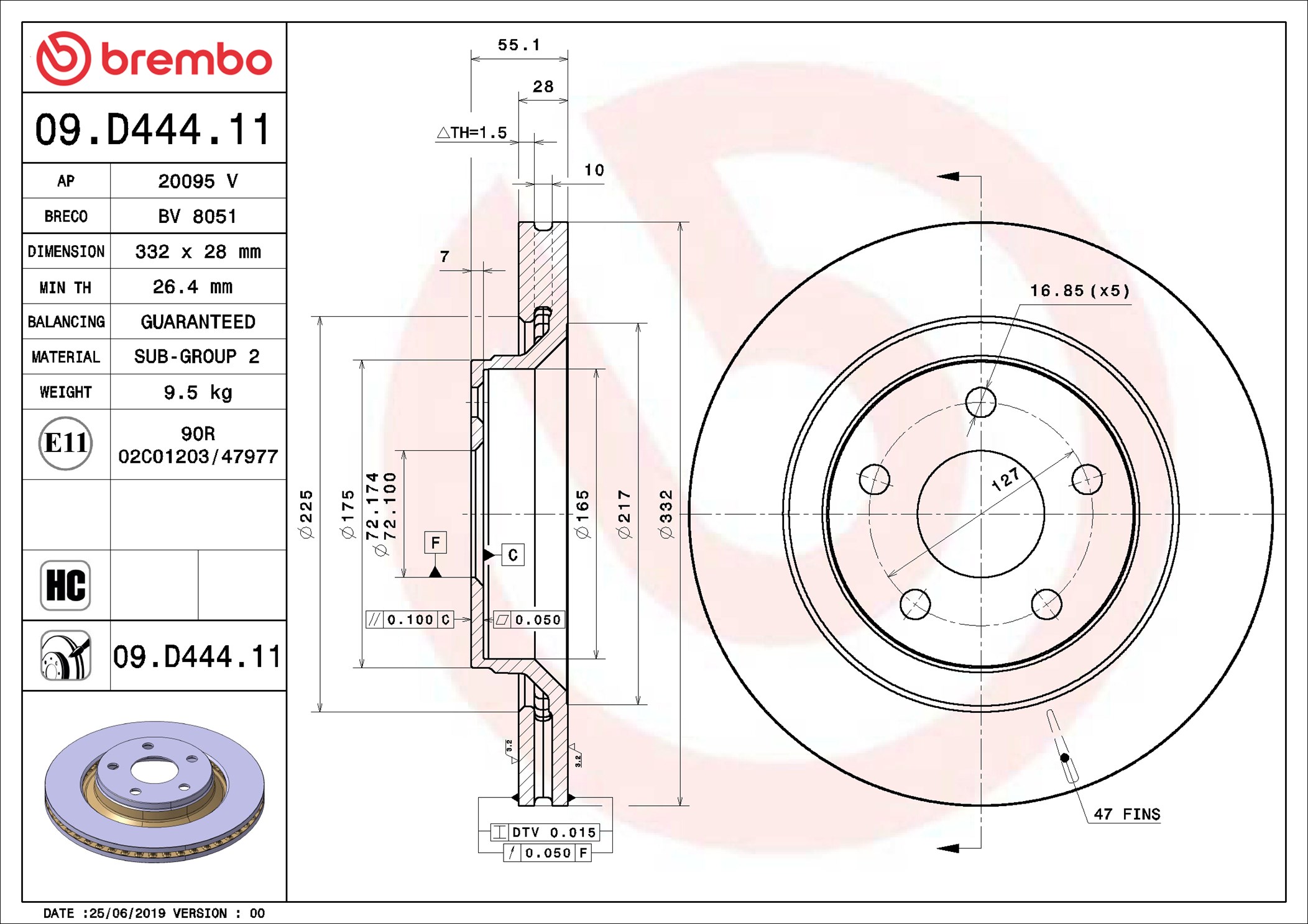 stabdžių diskas - 09.D444.11 BREMBO