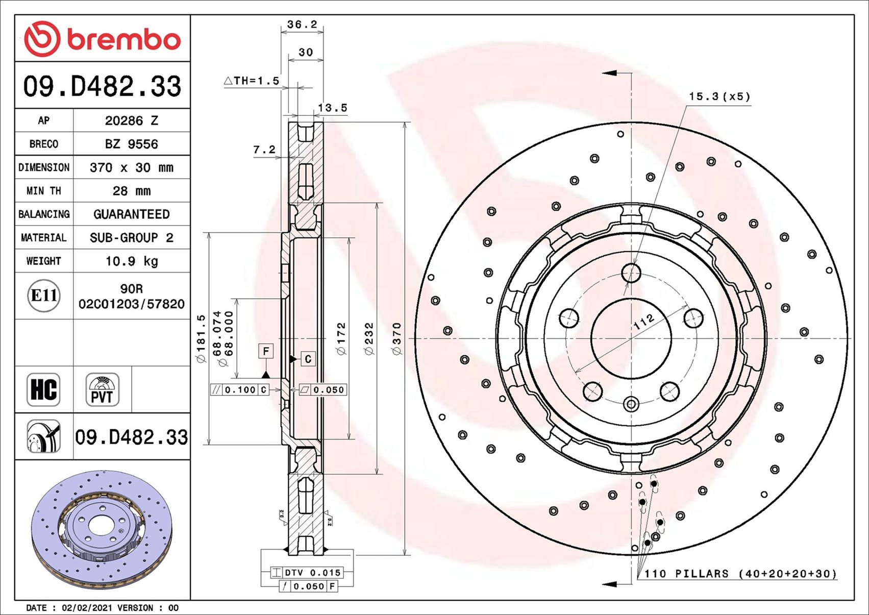 Bremsscheibe - 09.D482.33 BREMBO