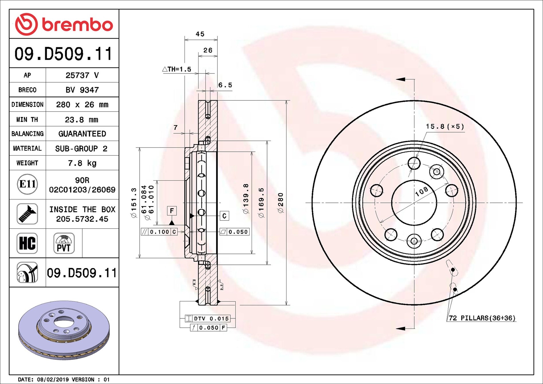 Brake Disc - 09.D509.11 BREMBO