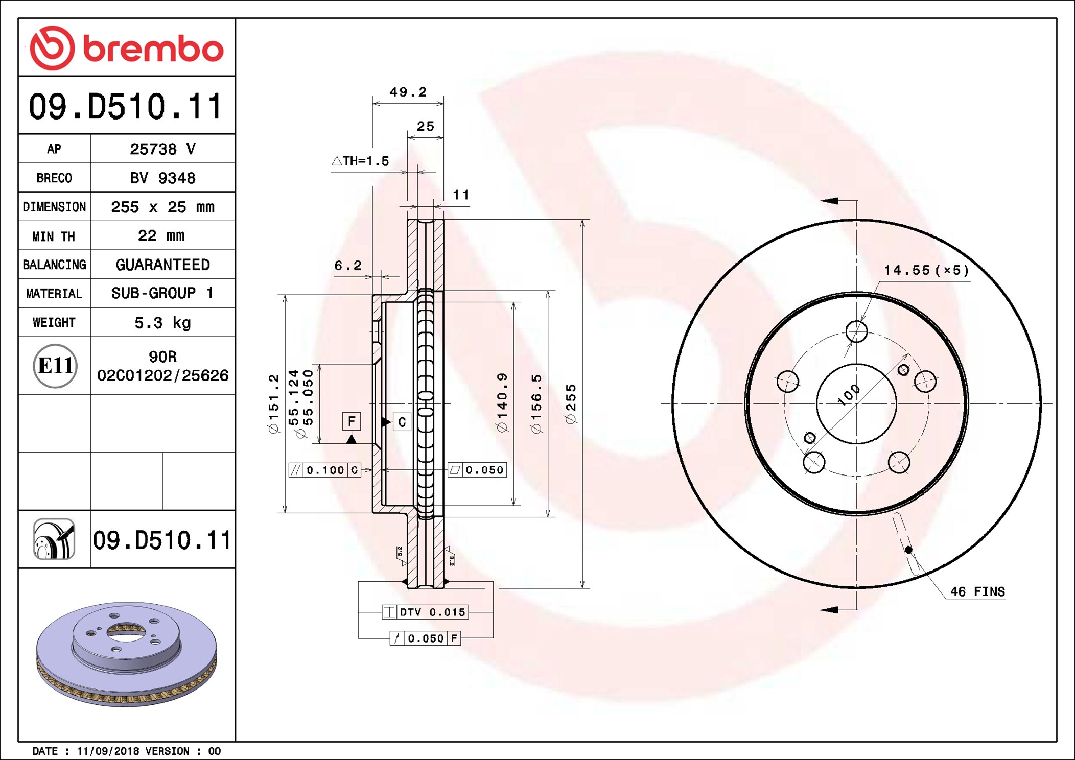 Brake Disc - 09.D510.11 BREMBO