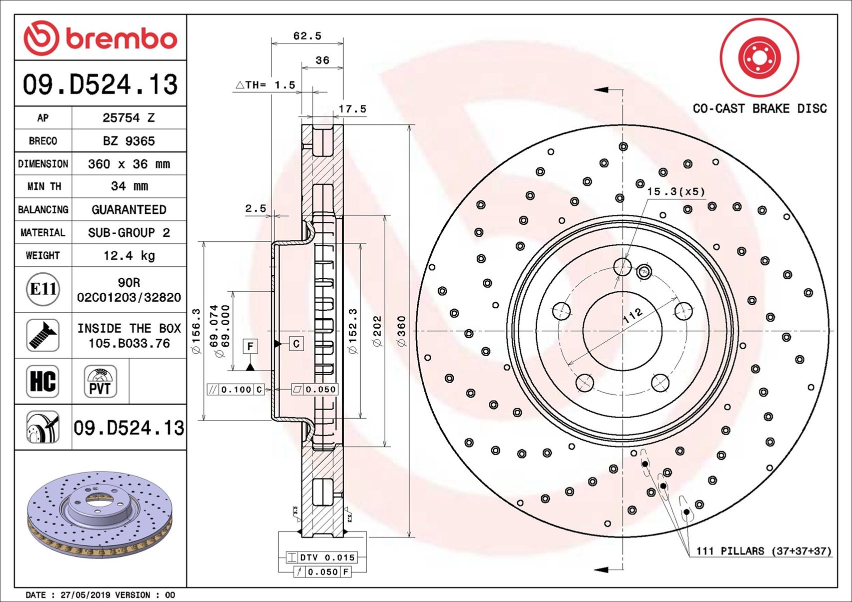 Тормозной диск - 09.D524.13 BREMBO