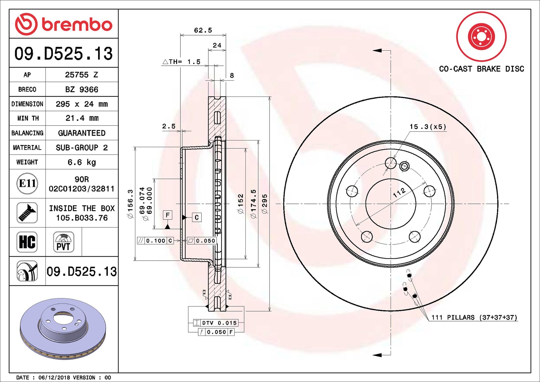 Тормозной диск - 09.D525.13 BREMBO