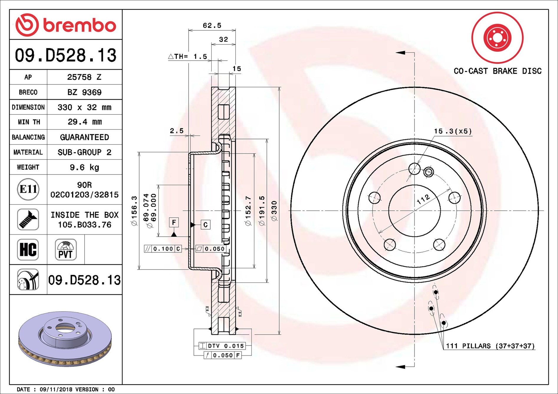 Тормозной диск - 09.D528.13 BREMBO