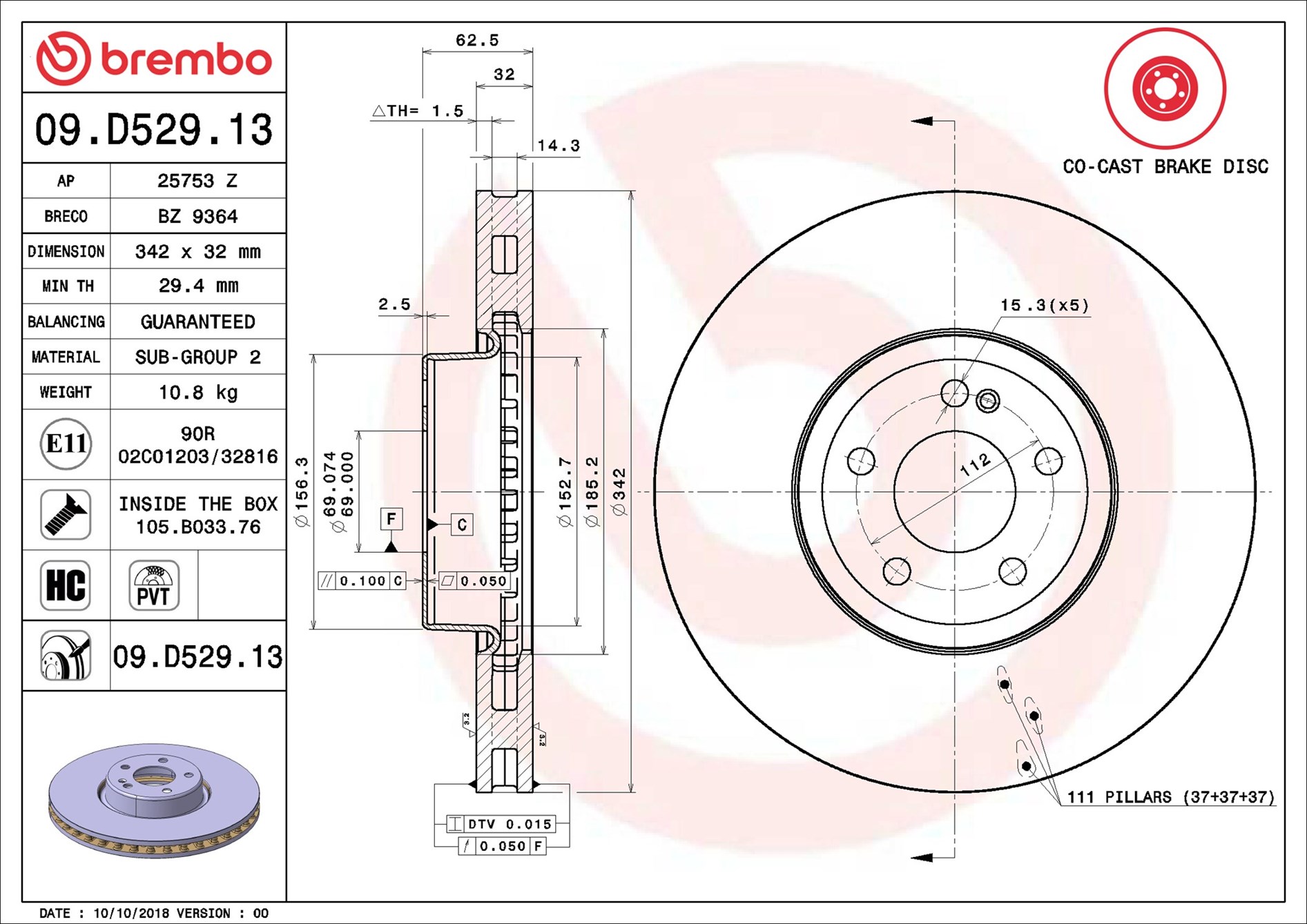 Тормозной диск - 09.D529.13 BREMBO