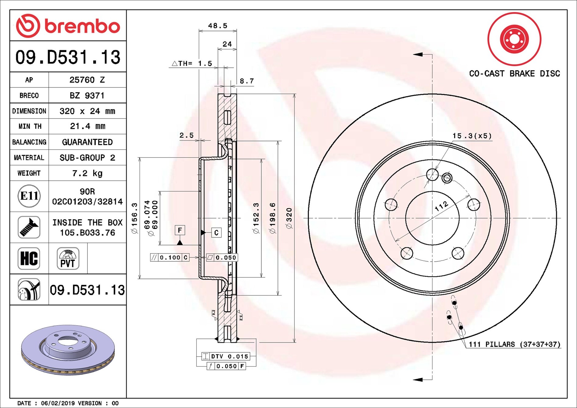 stabdžių diskas - 09.D531.13 BREMBO