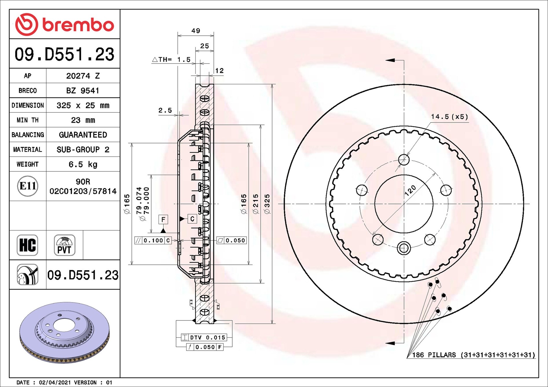 Brake Disc - 09.D551.23 BREMBO