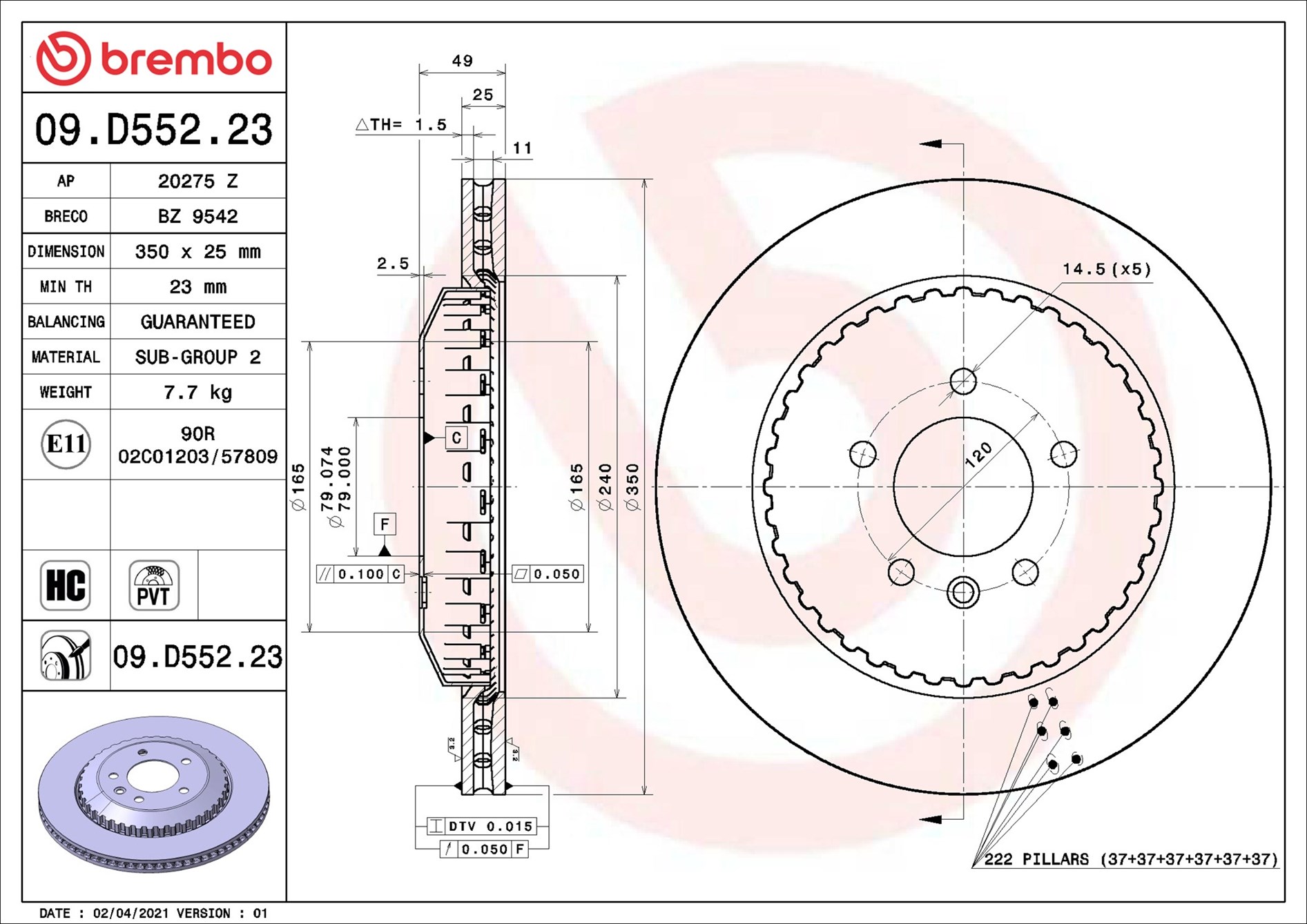 Bremsscheibe - 09.D552.23 BREMBO