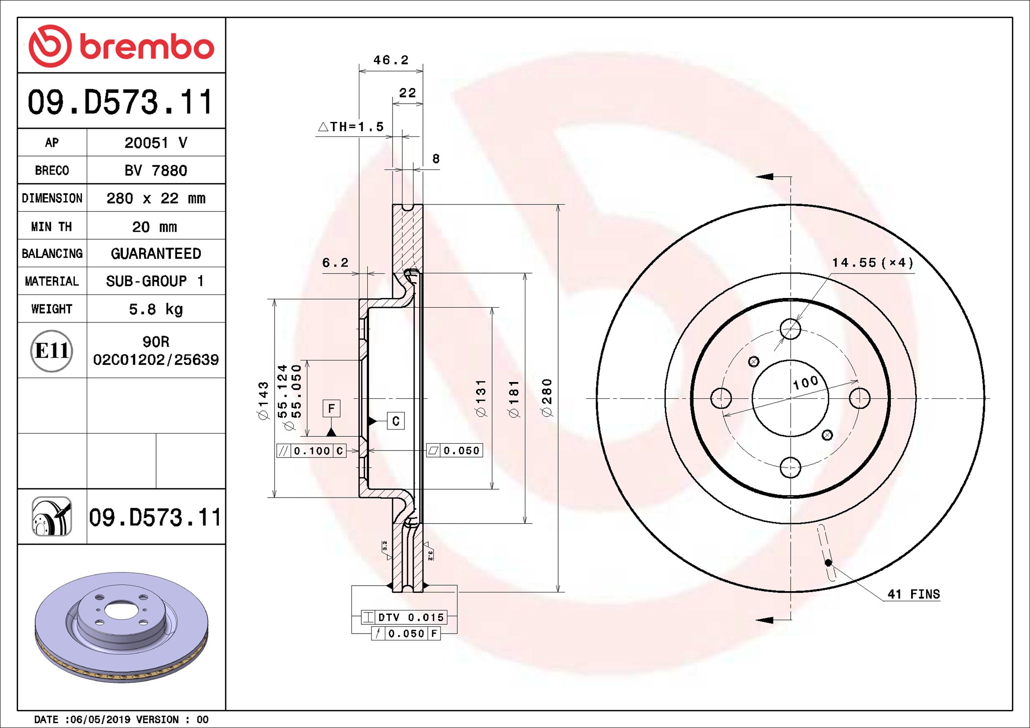 Brake Disc - 09.D573.11 BREMBO