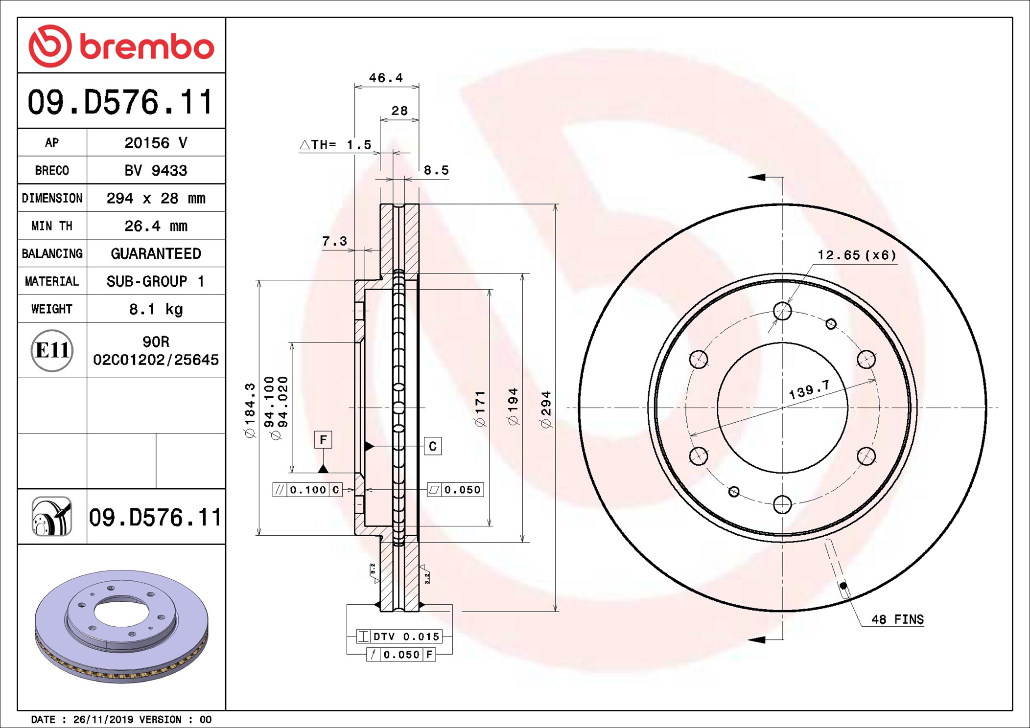 Brake Disc - 09.D576.11 BREMBO