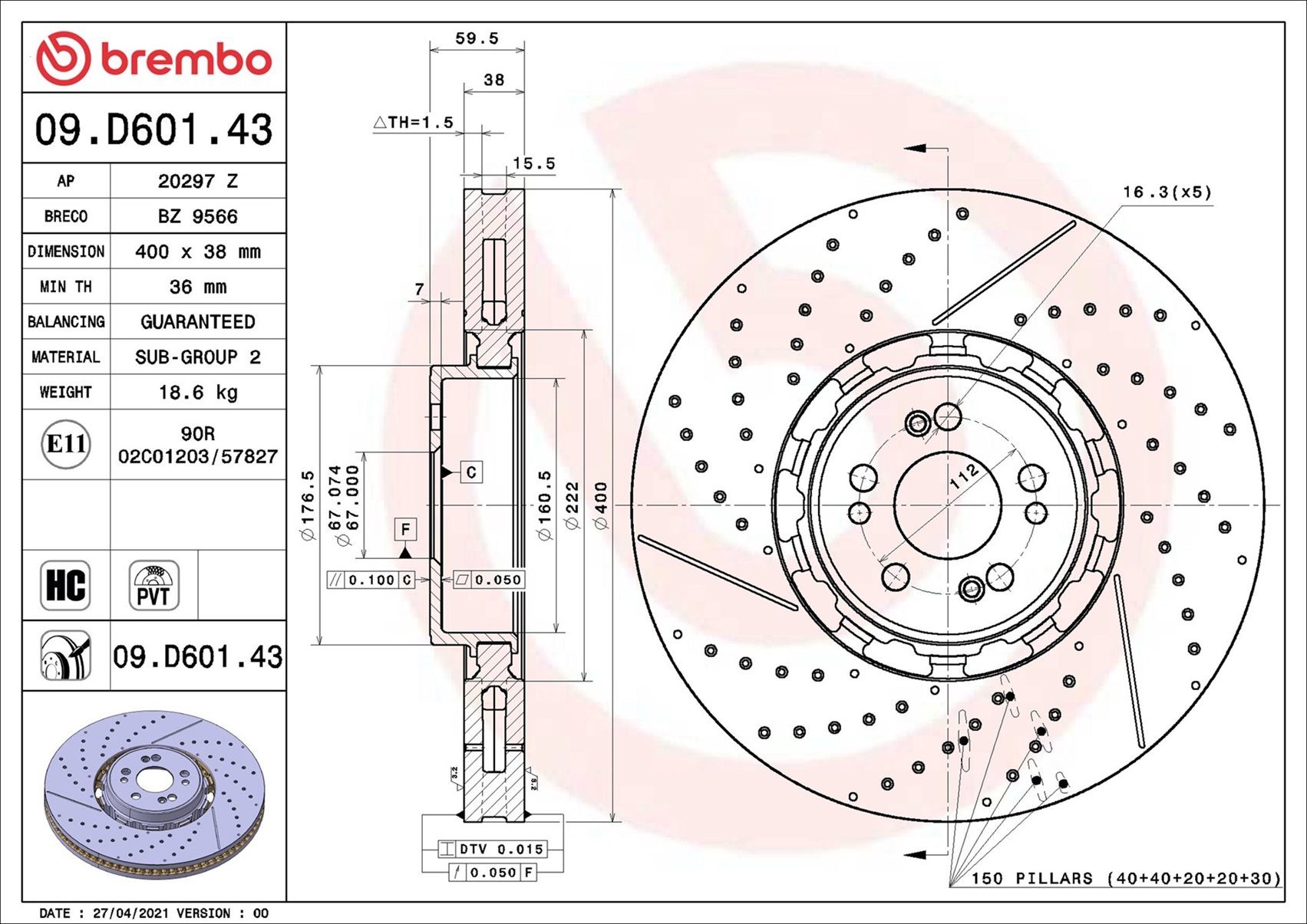 Bremsscheibe - 09.D601.43 BREMBO