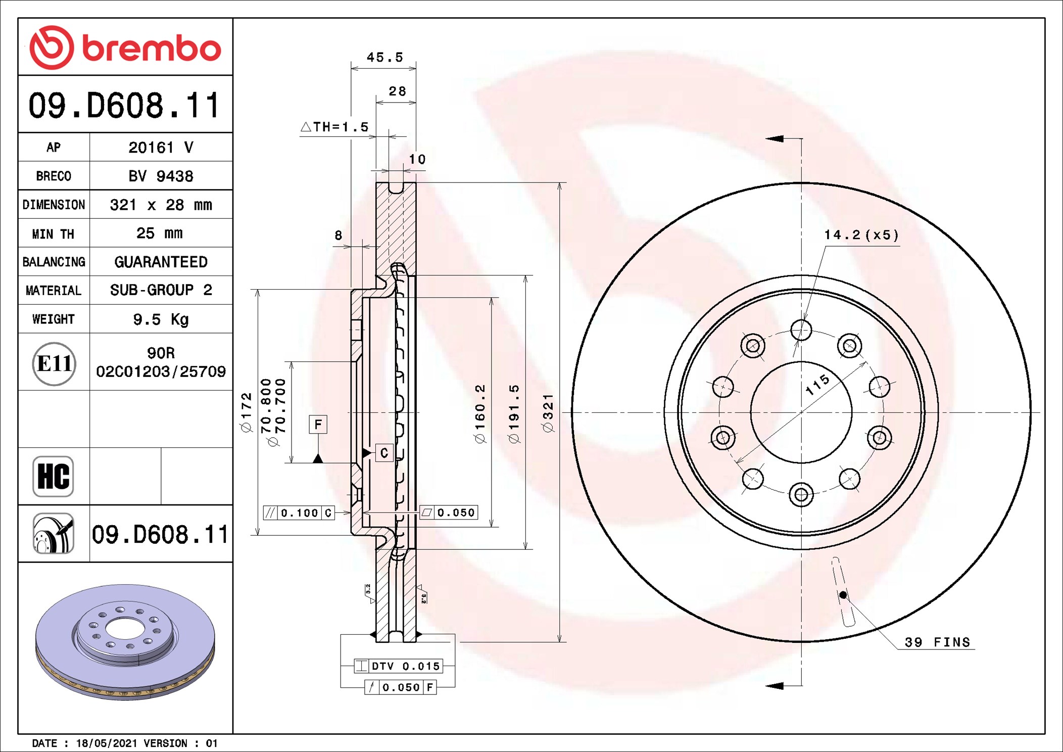stabdžių diskas - 09.D608.11 BREMBO