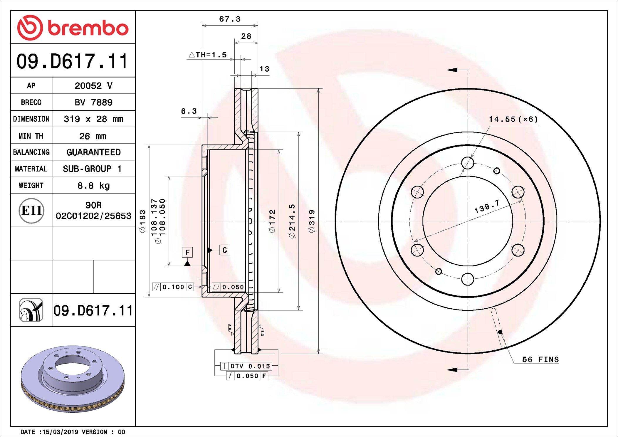 Brake Disc - 09.D617.11 BREMBO