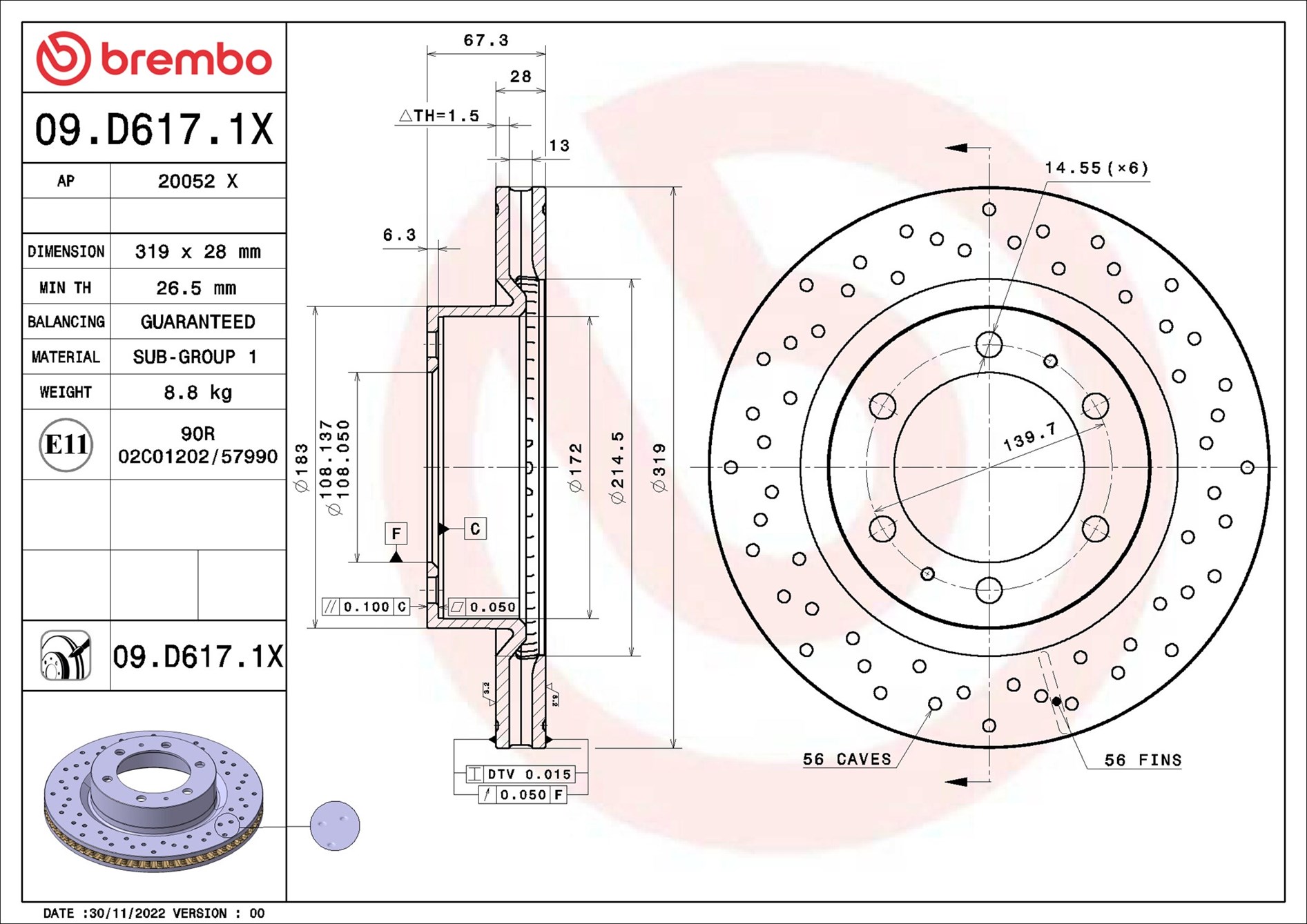 Brake Disc - 09.D617.1X BREMBO