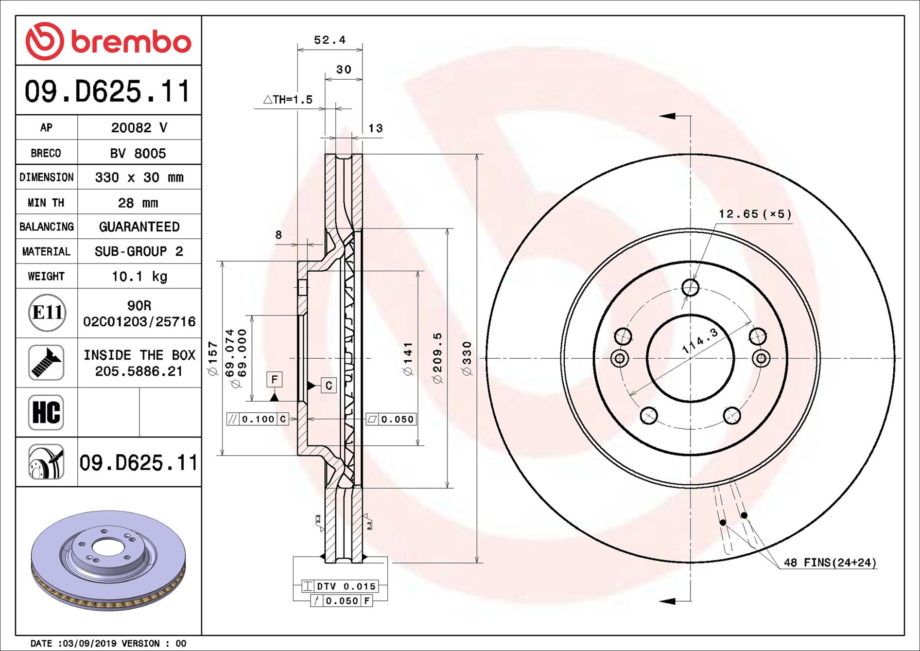 stabdžių diskas - 09.D625.11 BREMBO