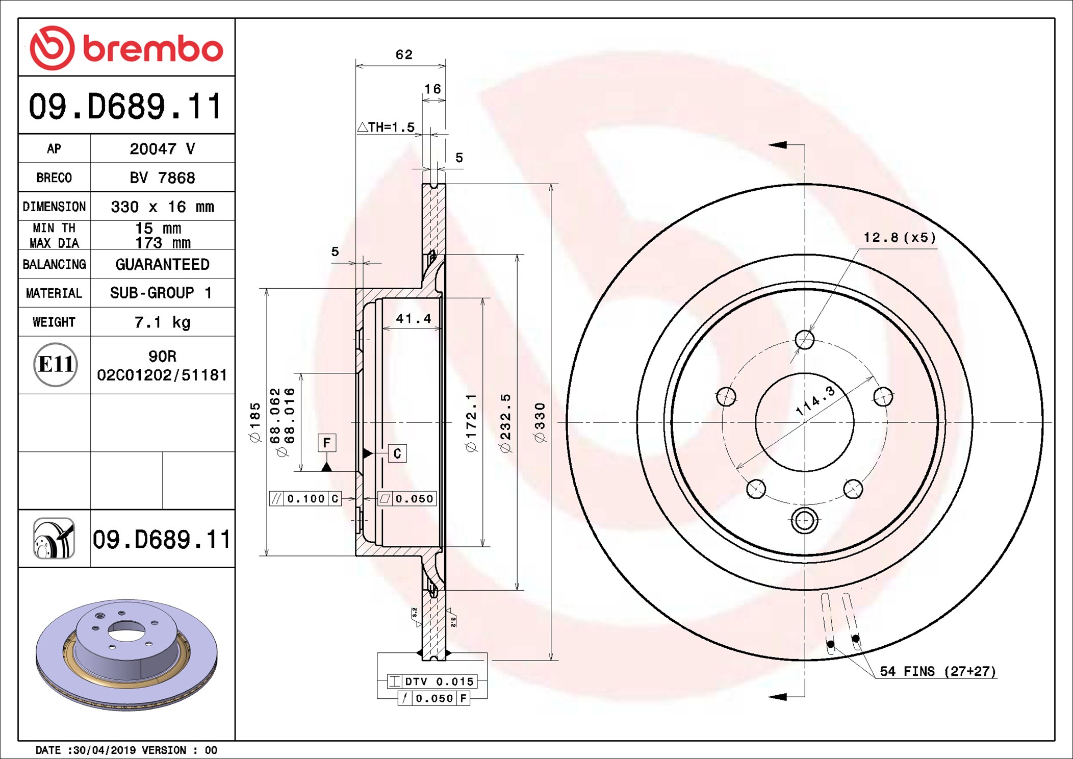 Brake Disc - 09.D689.11 BREMBO