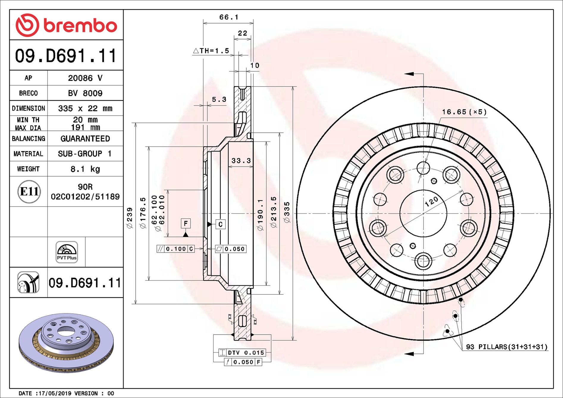 Brake Disc - 09.D691.11 BREMBO