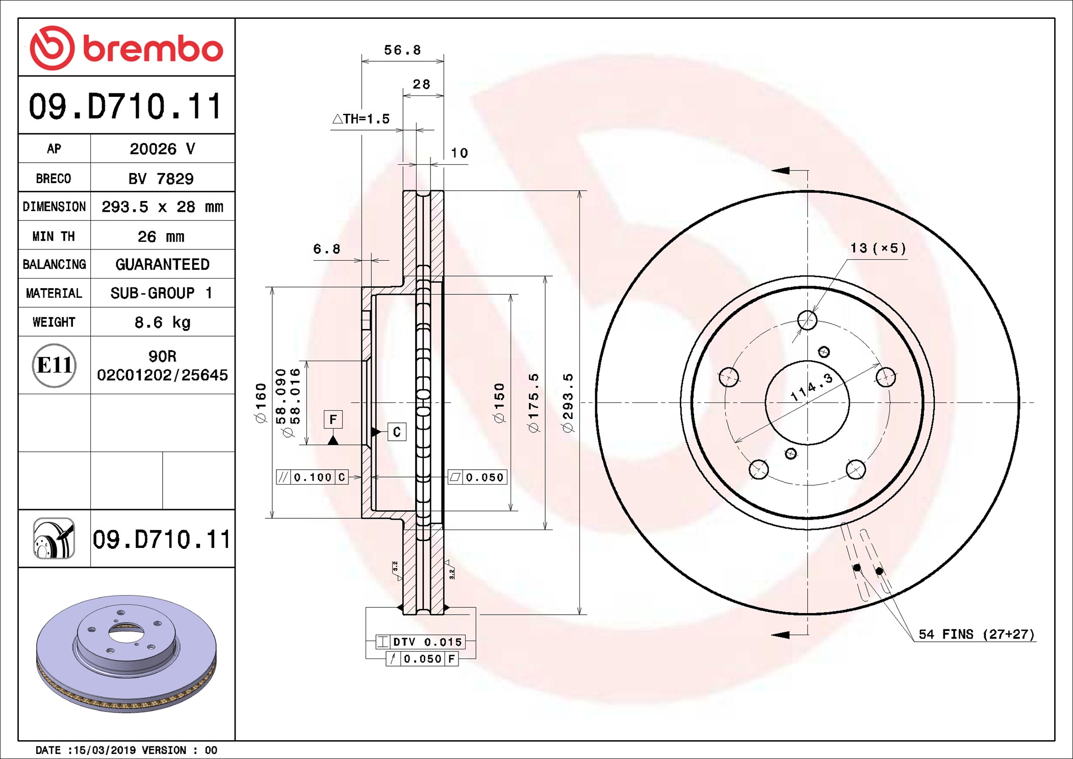 Brake Disc - 09.D710.11 BREMBO