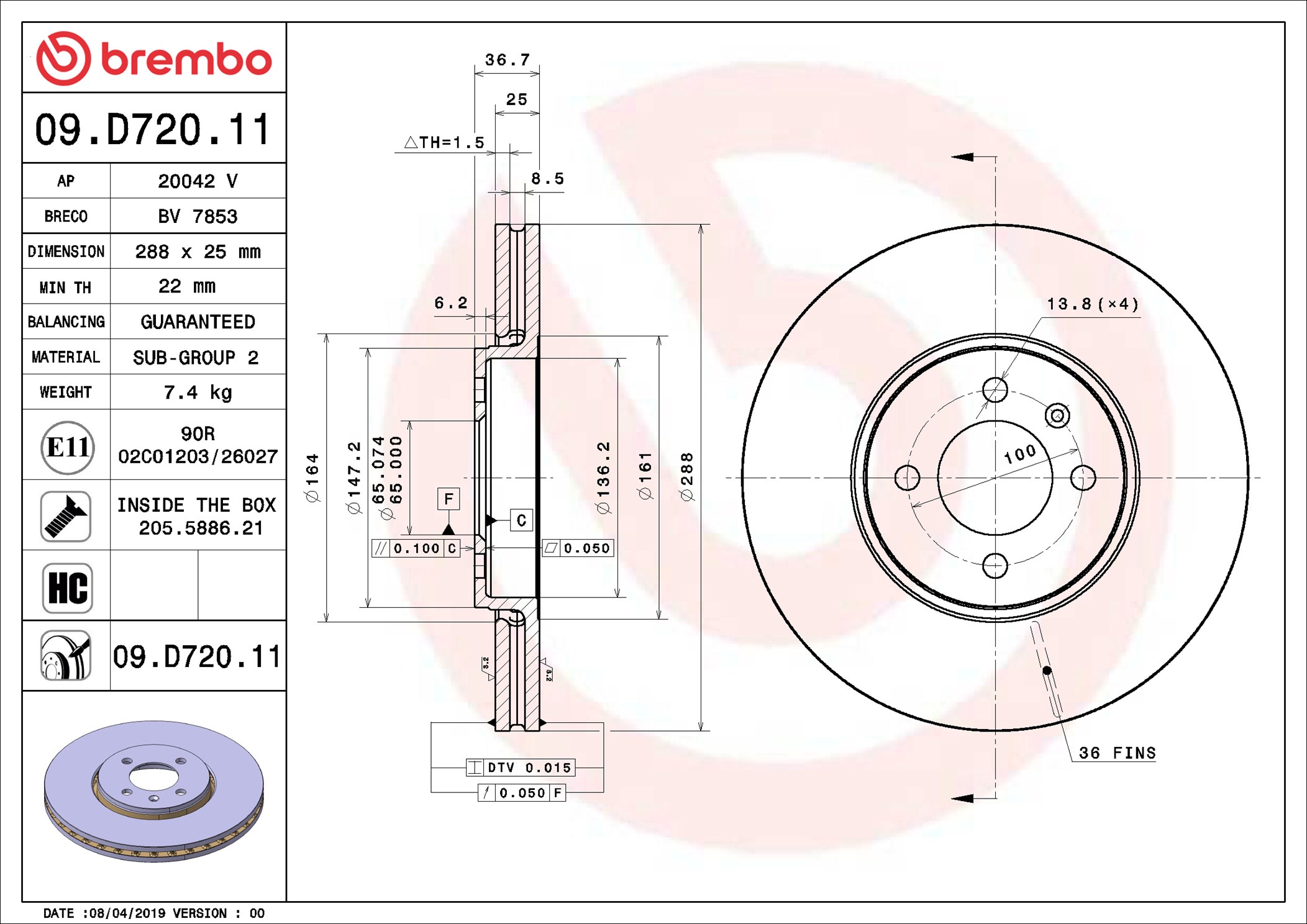 stabdžių diskas - 09.D720.11 BREMBO
