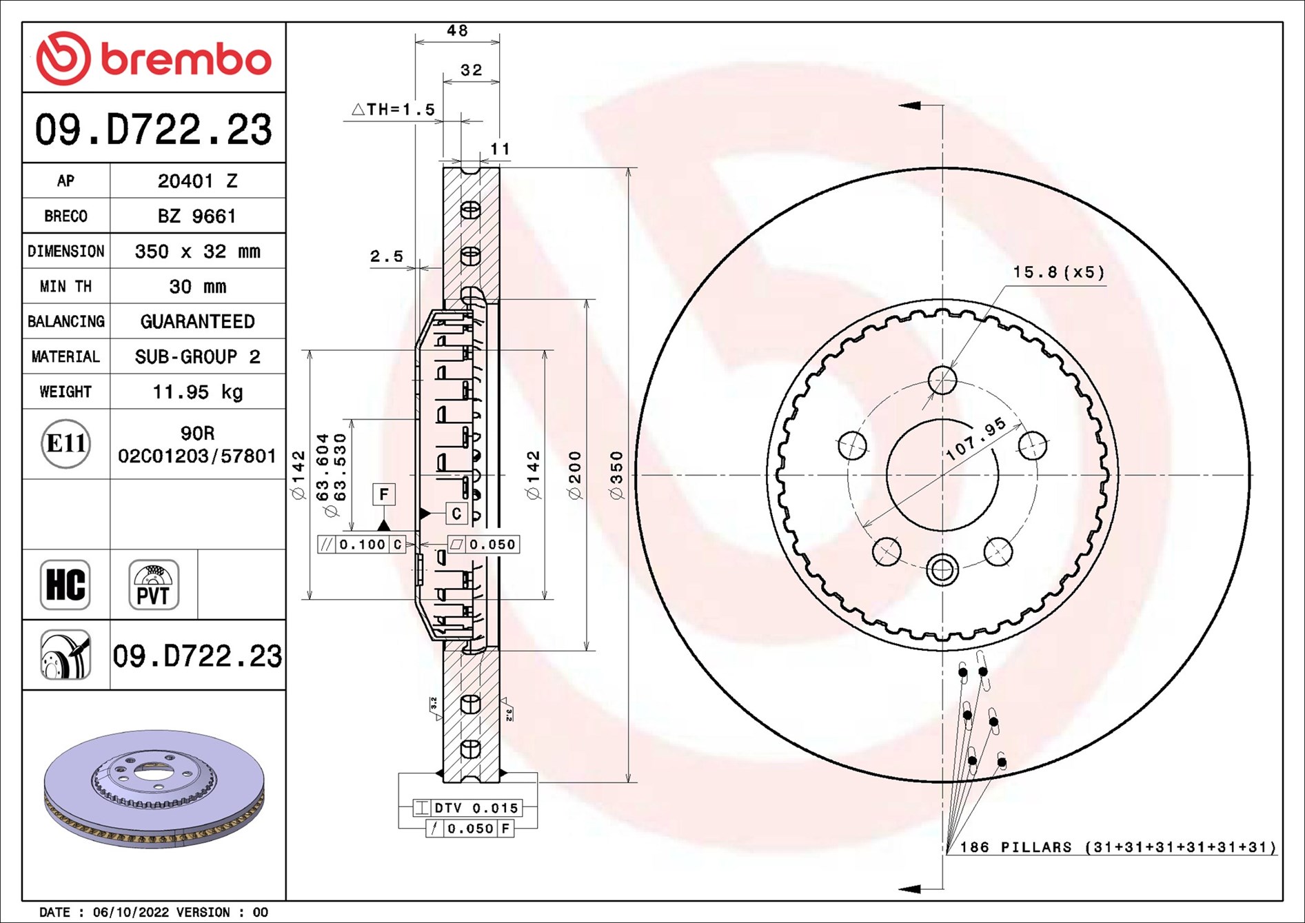 Brake Disc - 09.D722.23 BREMBO