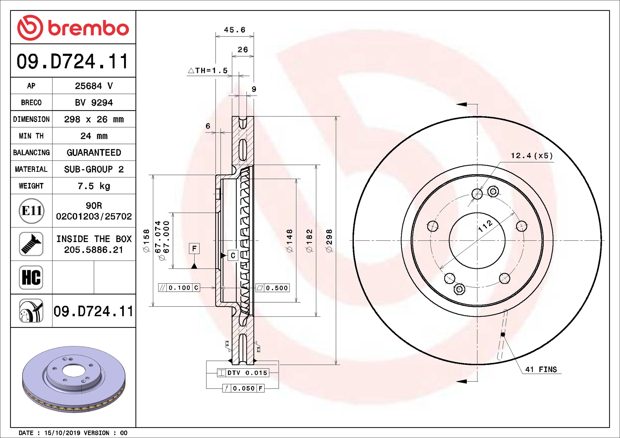 stabdžių diskas - 09.D724.11 BREMBO