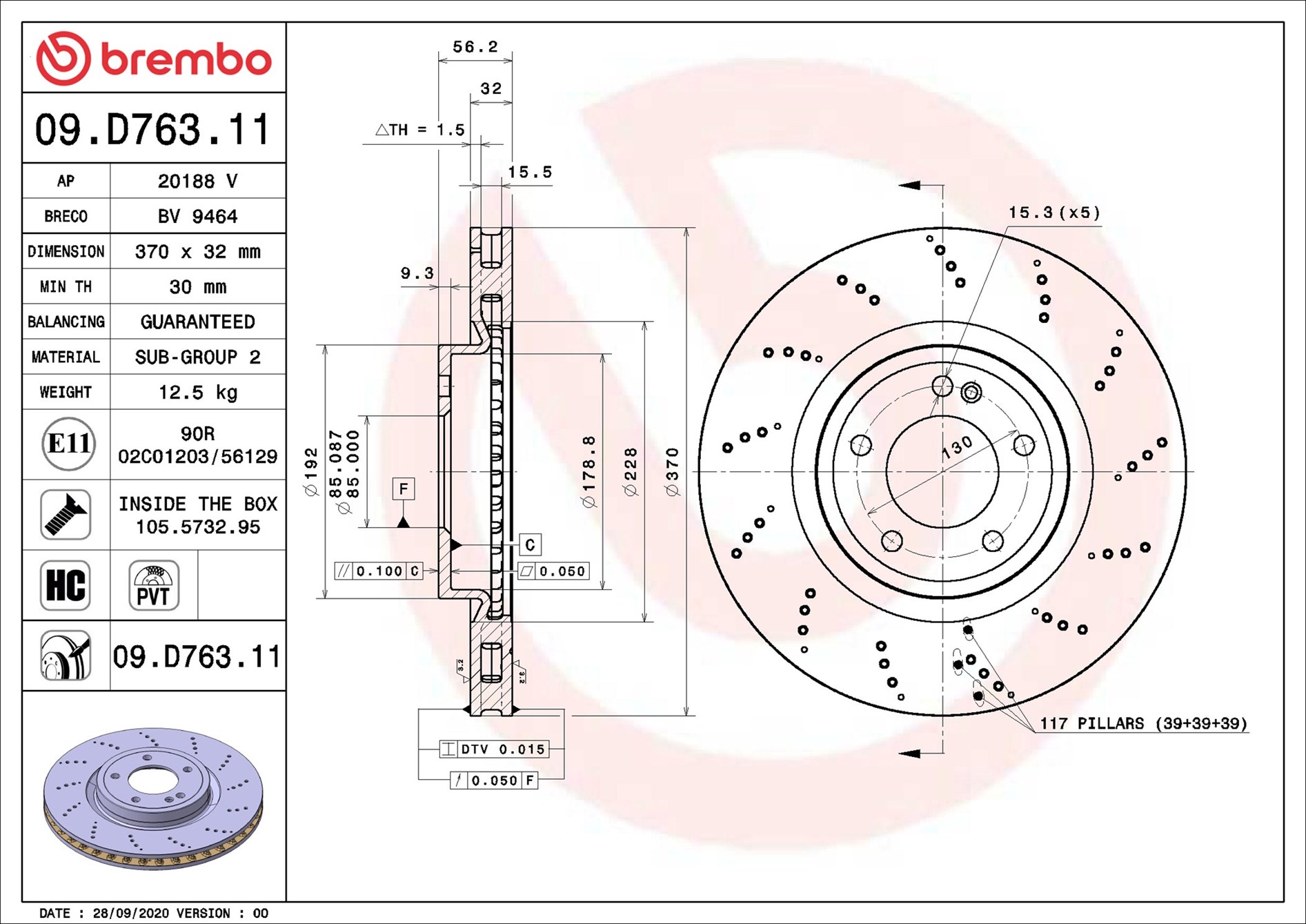 Bremsscheibe - 09.D763.11 BREMBO